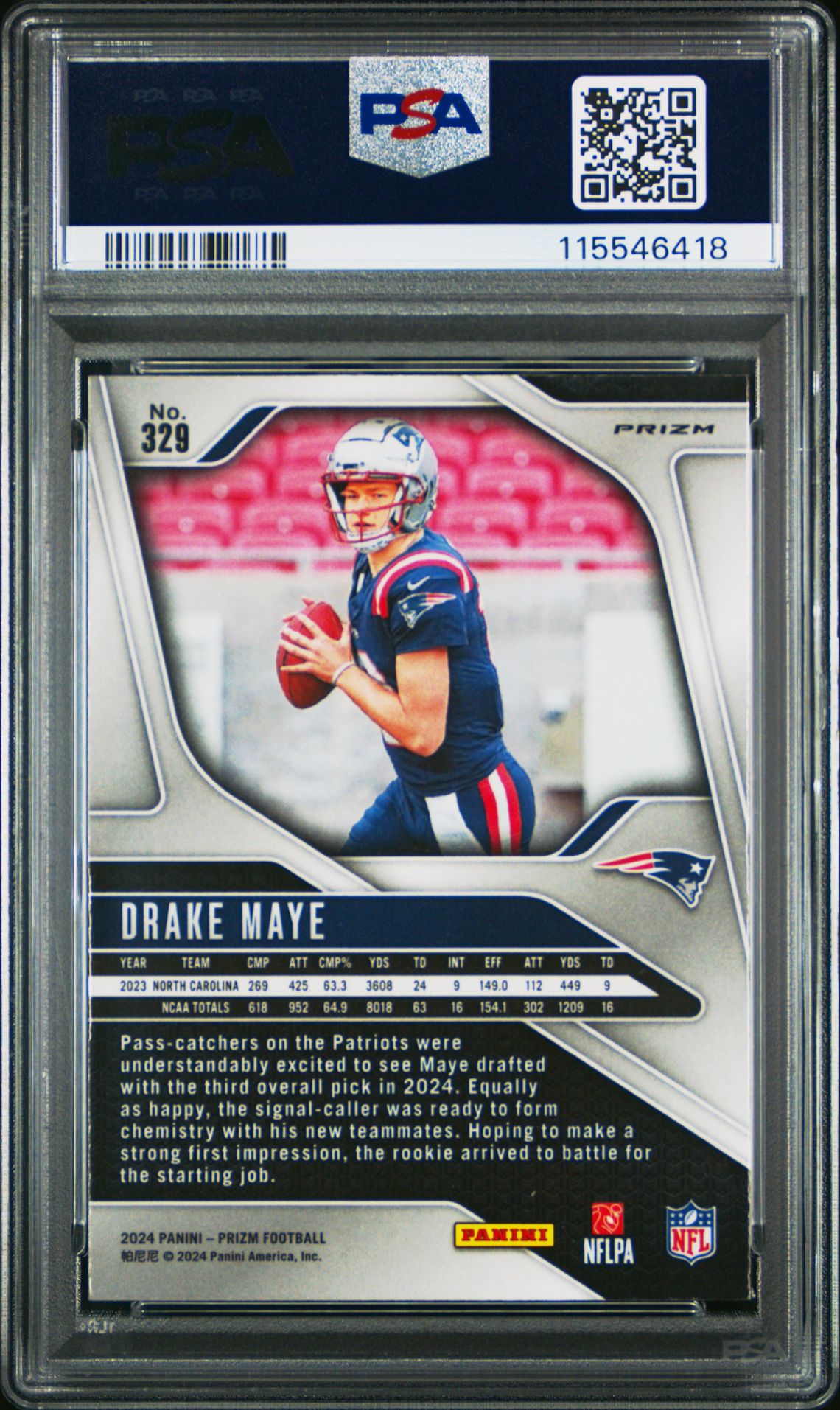 2024 Panini Prizm Drake Maye #329 (Lazer Prizm) Mint 9 back