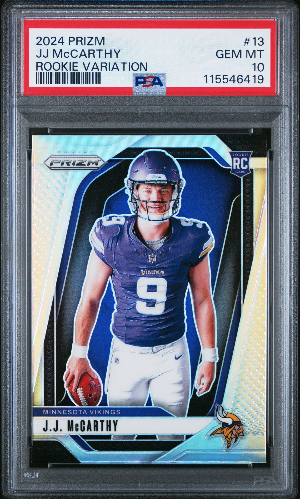 2024 Panini Prizm Rookie Variation Jj Mccarthy #13 Gem Mt 10 front
