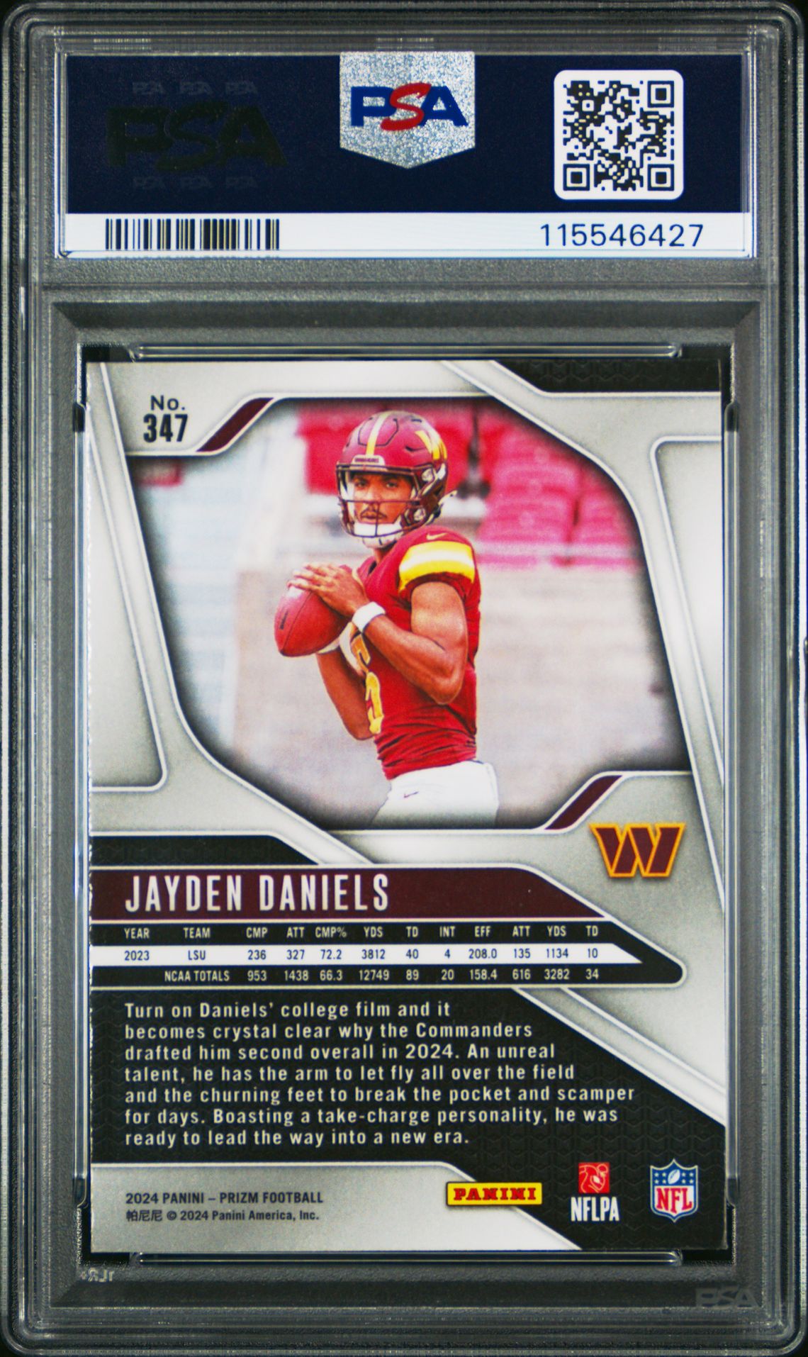 2024 Panini Prizm Jayden Daniels #347 Mint 9 back