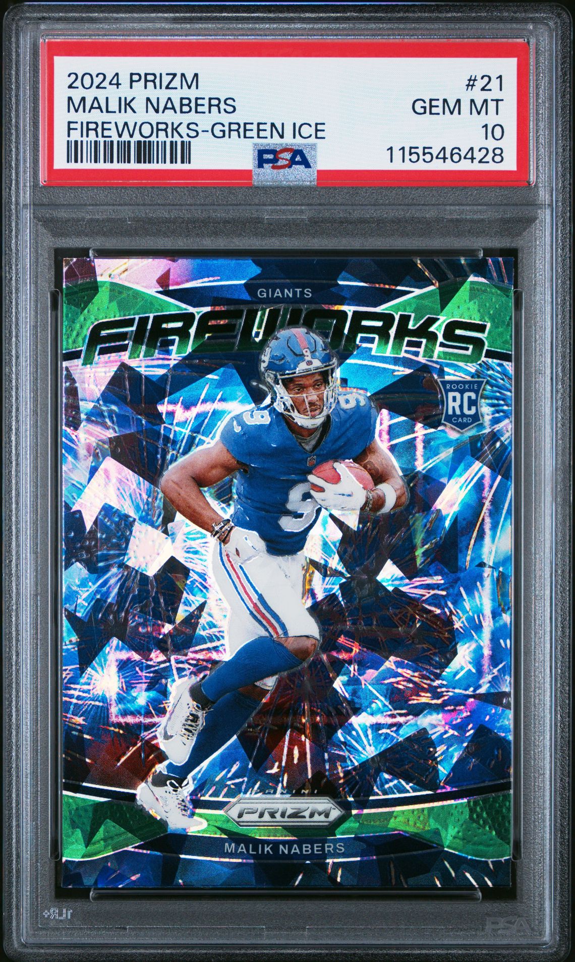 2024 Panini Prizm Fireworks Malik Nabers #21 (Fireworks-Green Ice) Gem Mt 10 front
