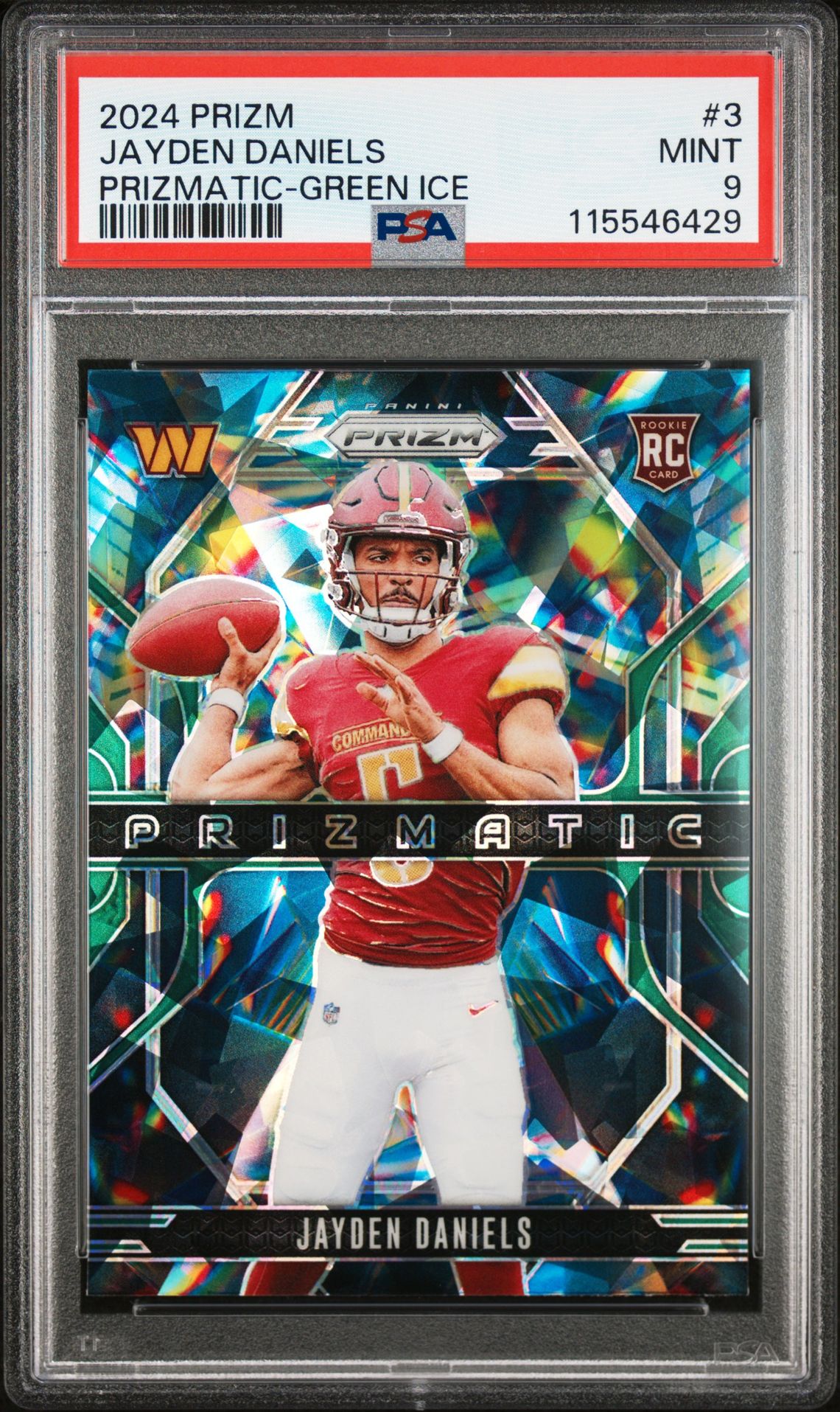 2024 Panini Prizm Prizmatic Jayden Daniels #3 (Prizmatic-Green Ice) Mint 9 front