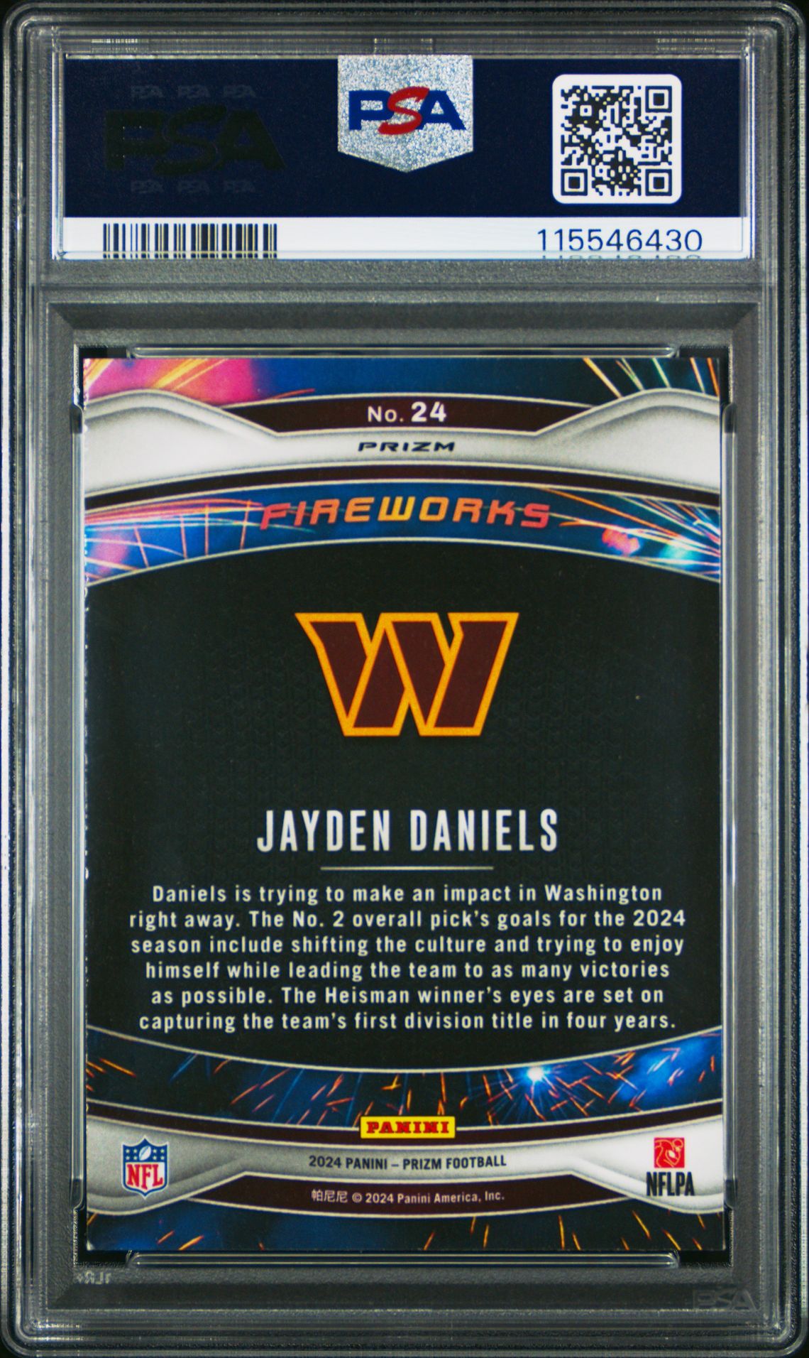 2024 Panini Prizm Fireworks Jayden Daniels #24 (Fireworks-Green Ice) Mint 9 back