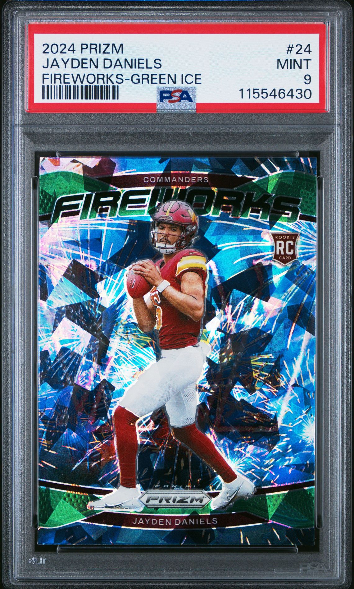 2024 Panini Prizm Fireworks Jayden Daniels #24 (Fireworks-Green Ice) Mint 9 front