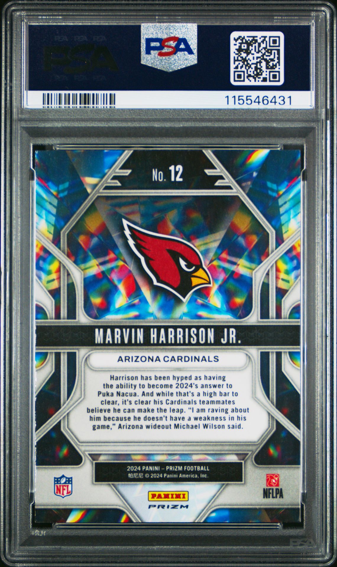 2024 Panini Prizm Prizmatic Marvin Harrison Jr. #12 (Prizmatic-Green Prizm) Gem Mt 10 back