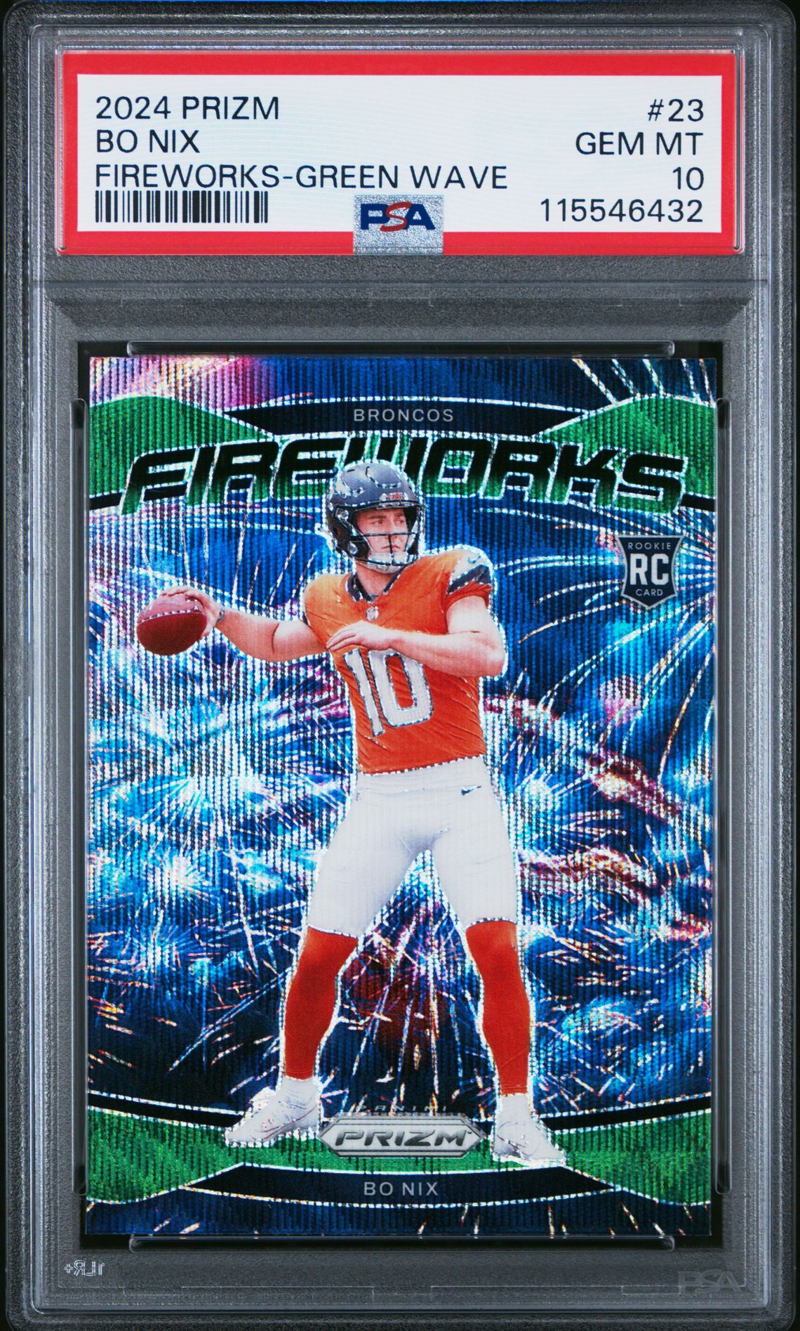 2024 Panini Prizm Fireworks Bo Nix #23 (Fireworks-Green Wave) Gem Mt 10 front