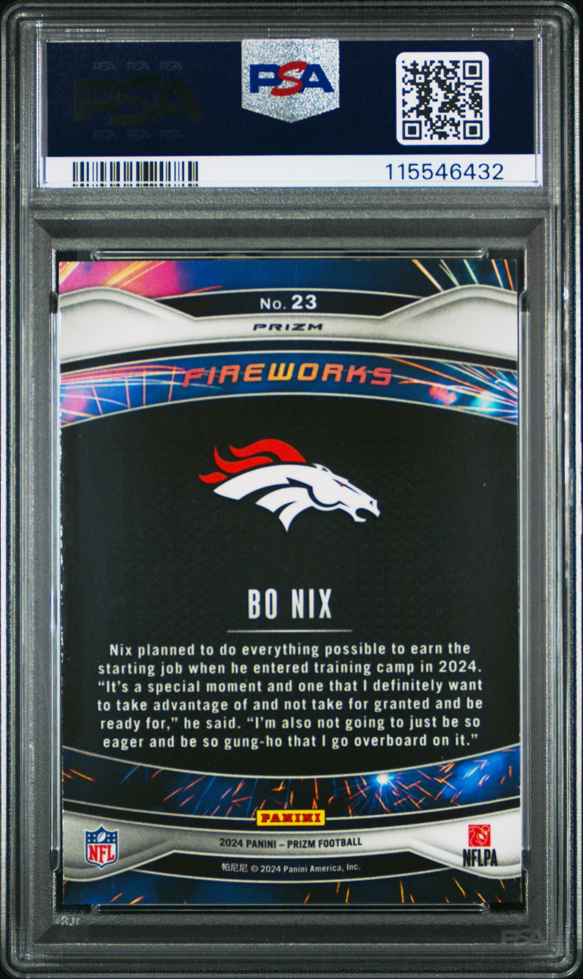 2024 Panini Prizm Fireworks Bo Nix #23 (Fireworks-Green Wave) Gem Mt 10 back