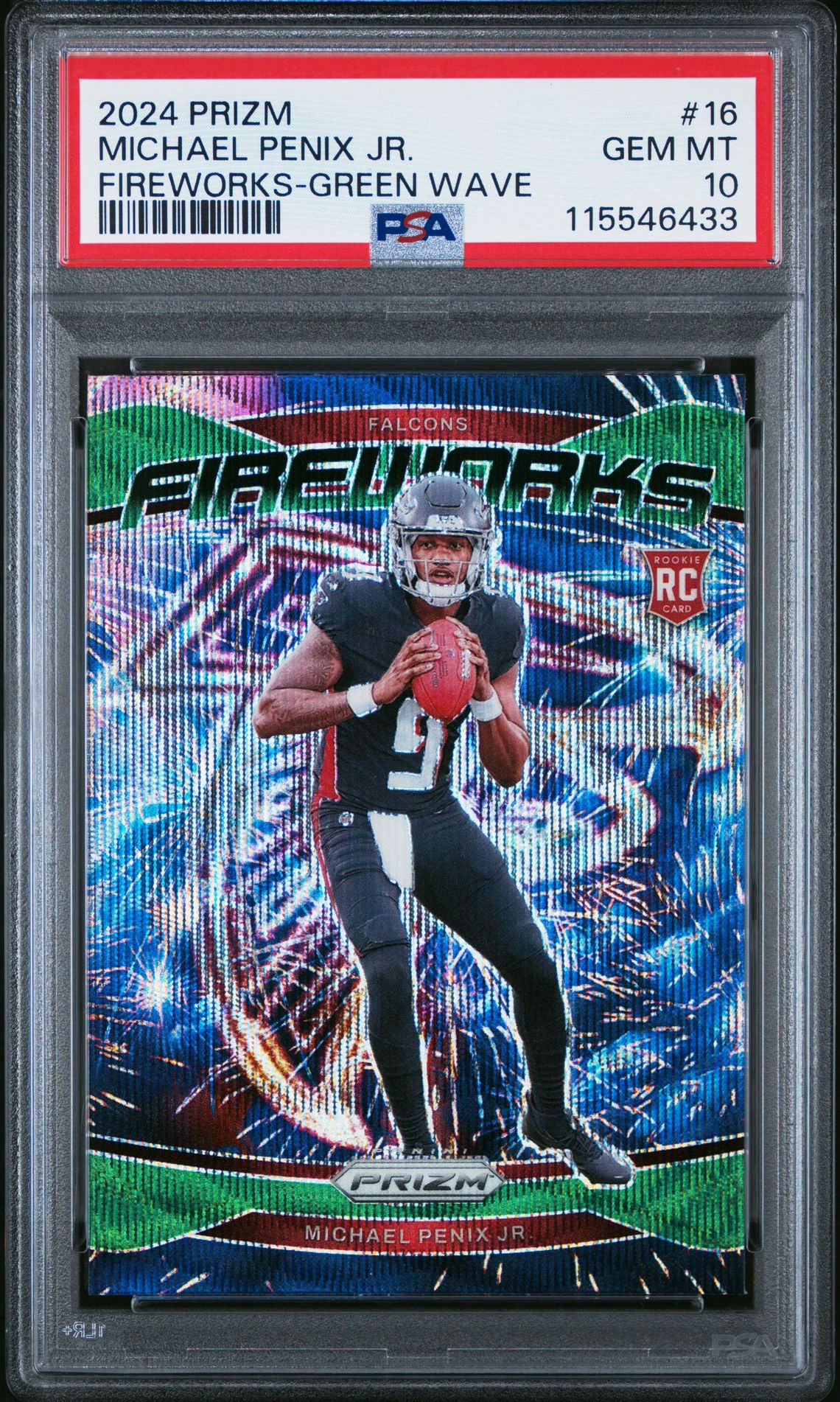 2024 Panini Prizm Fireworks Michael Penix Jr. #16 (Fireworks-Green Wave) Gem Mt 10 front