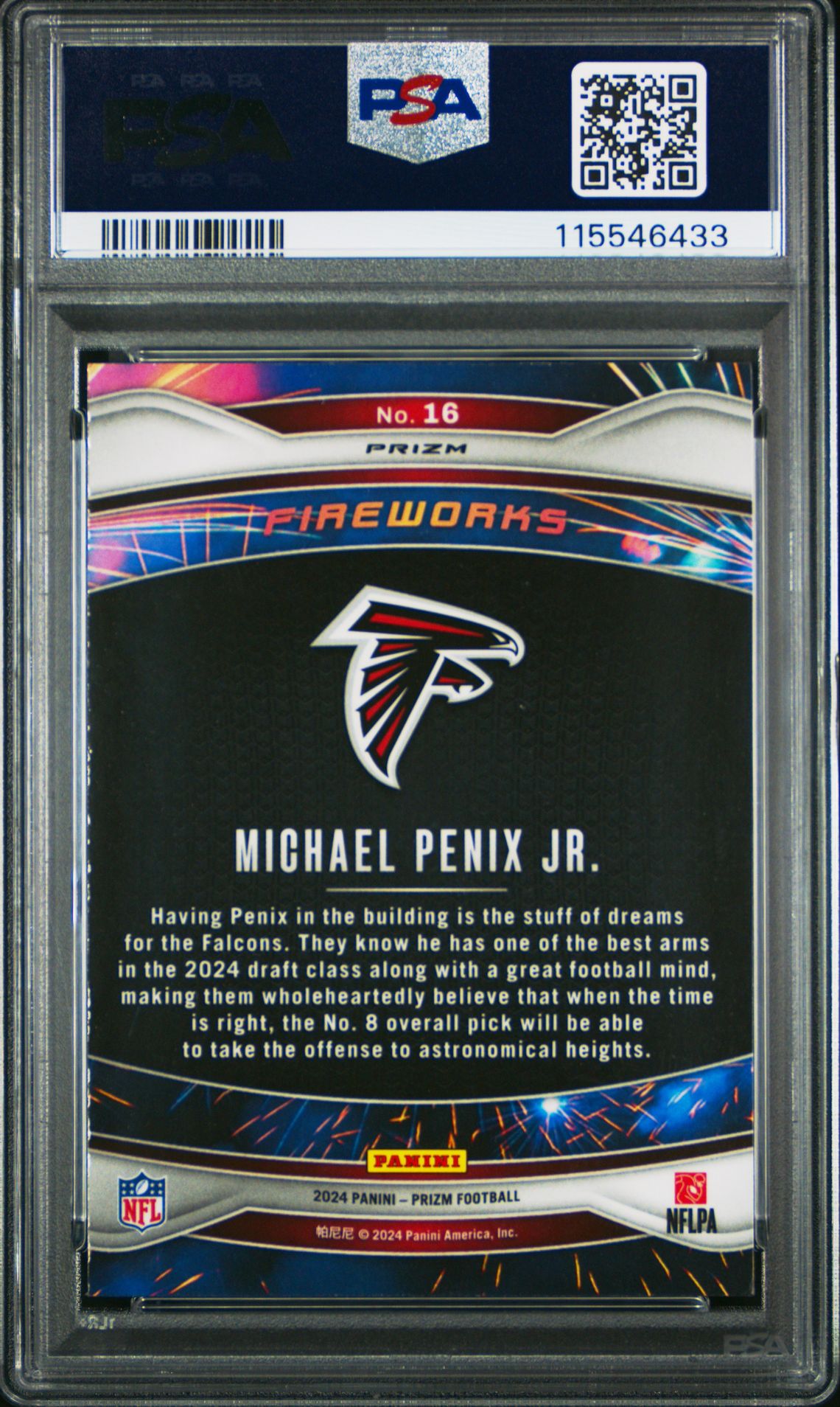 2024 Panini Prizm Fireworks Michael Penix Jr. #16 (Fireworks-Green Wave) Gem Mt 10 back