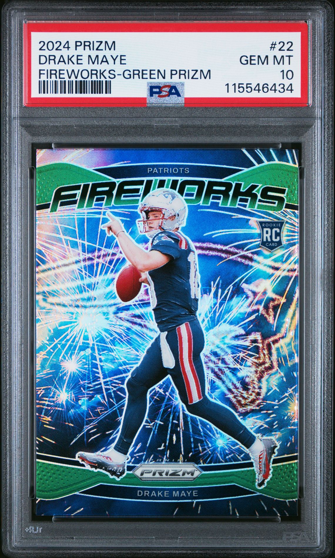 2024 Panini Prizm Fireworks Drake Maye #22 (Fireworks-Green Prizm) Gem Mt 10 front