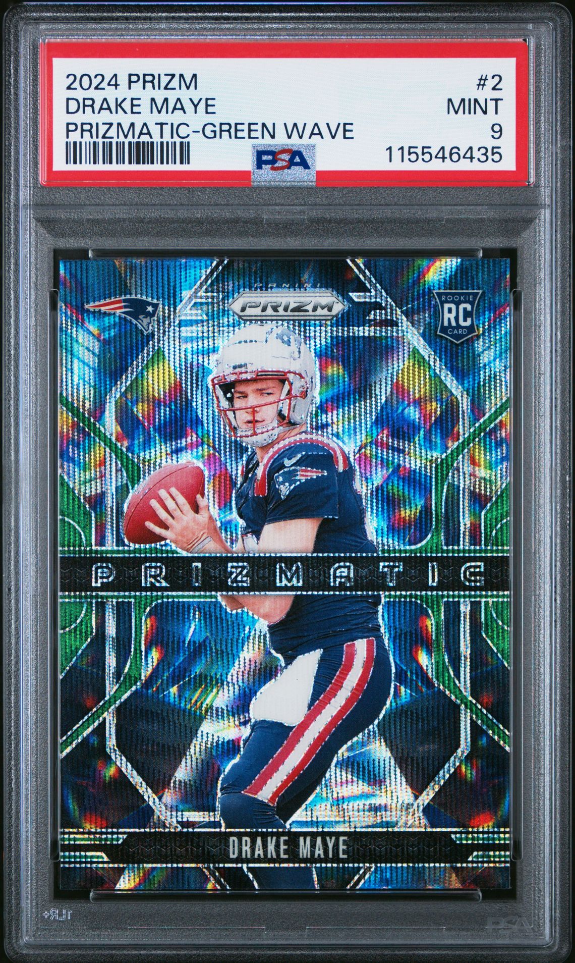 2024 Panini Prizm Prizmatic Drake Maye #2 (Prizmatic-Green Wave) Mint 9 front