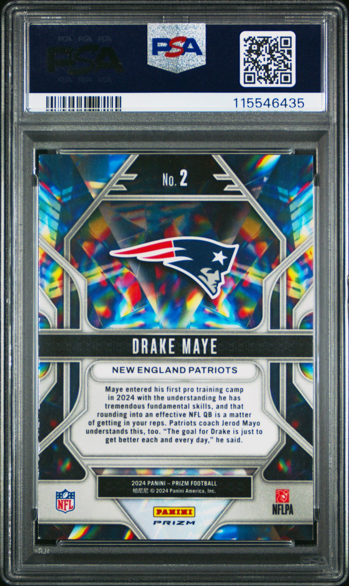 2024 Panini Prizm Prizmatic Drake Maye #2 (Prizmatic-Green Wave) Mint 9 back