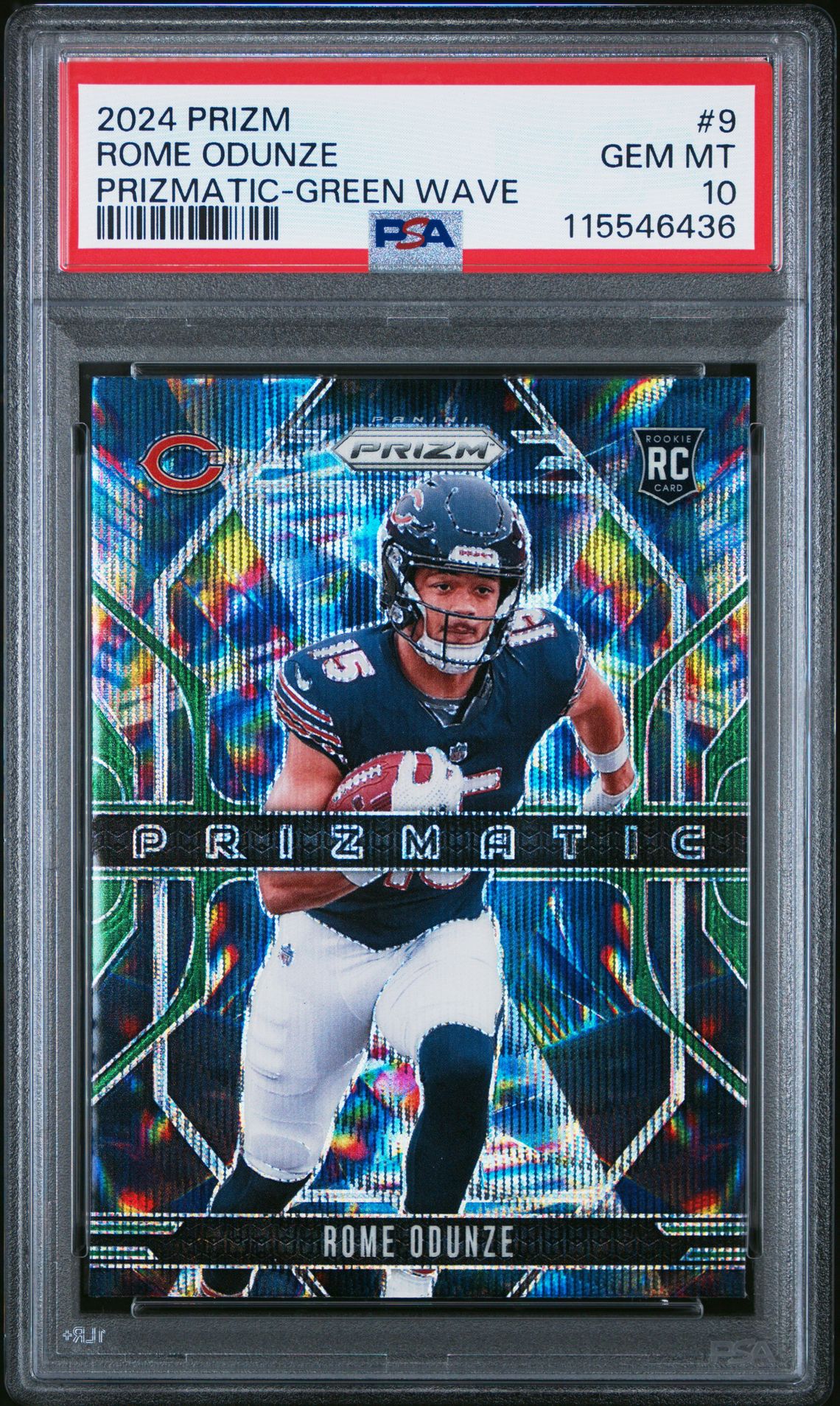2024 Panini Prizm Prizmatic Rome Odunze #9 (Prizmatic-Green Wave) Gem Mt 10 front