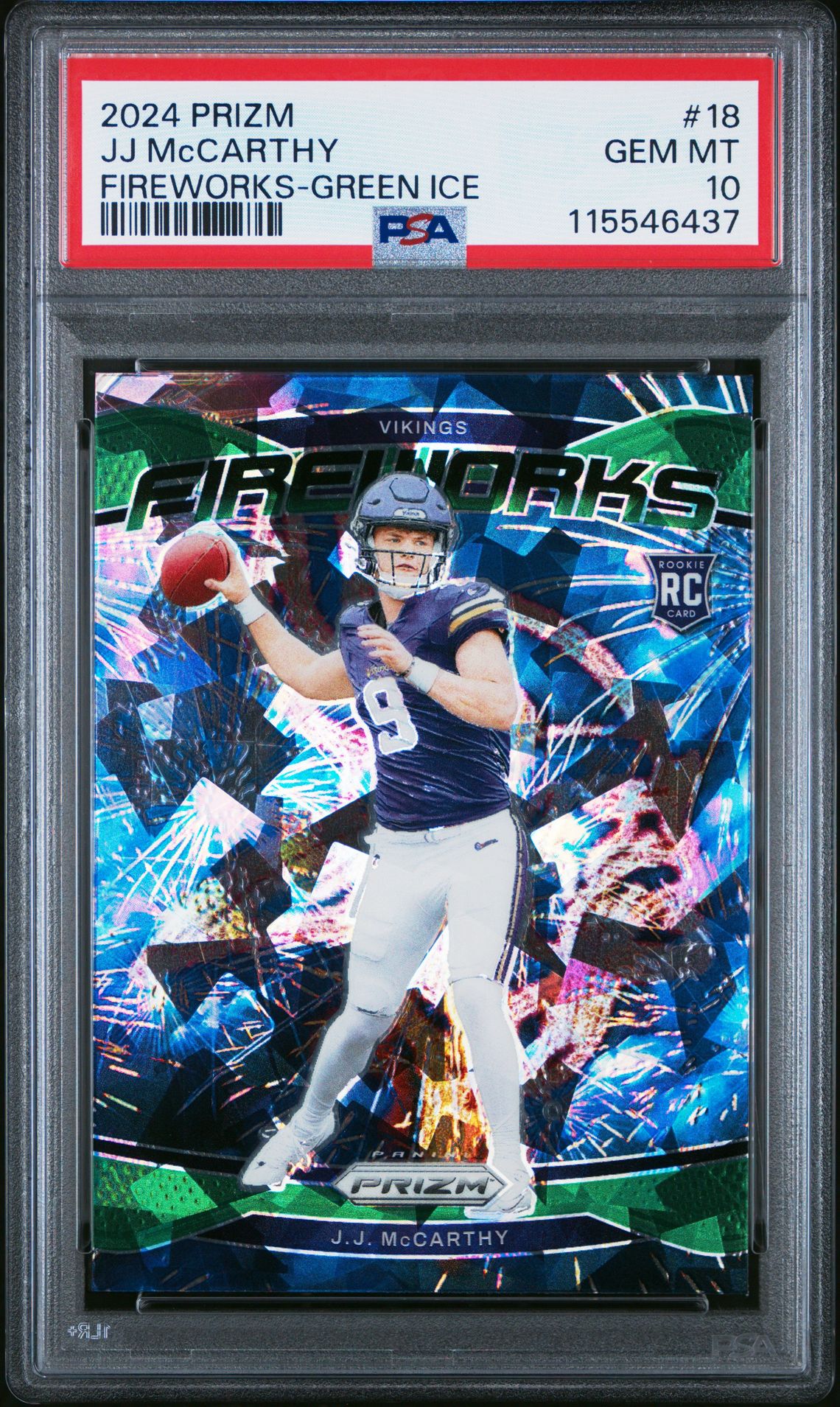 2024 Panini Prizm Fireworks Jj Mccarthy #18 (Fireworks-Green Ice) Gem Mt 10 front