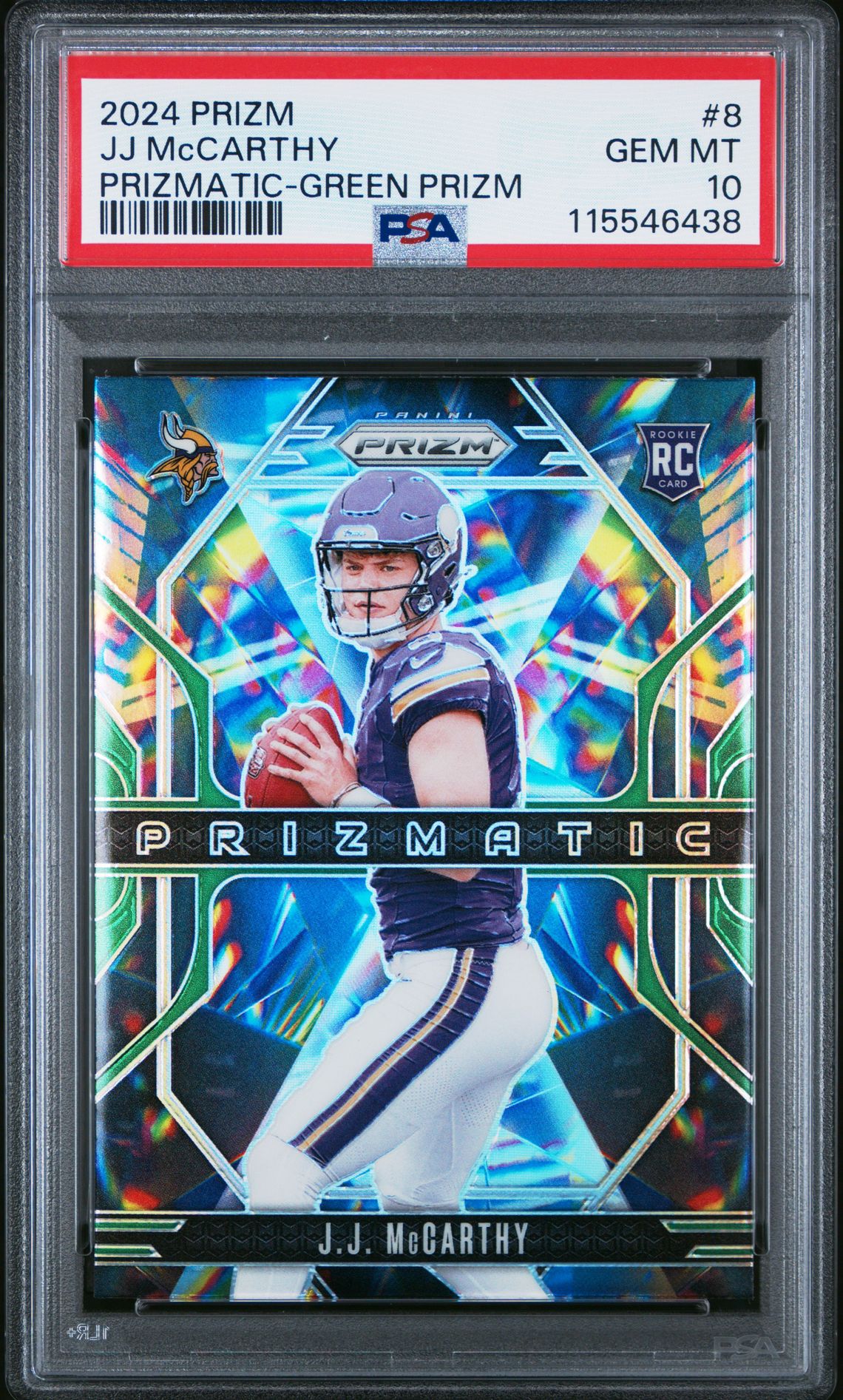 2024 Panini Prizm Prizmatic Jj Mccarthy #8 (Prizmatic-Green Prizm) Gem Mt 10 front