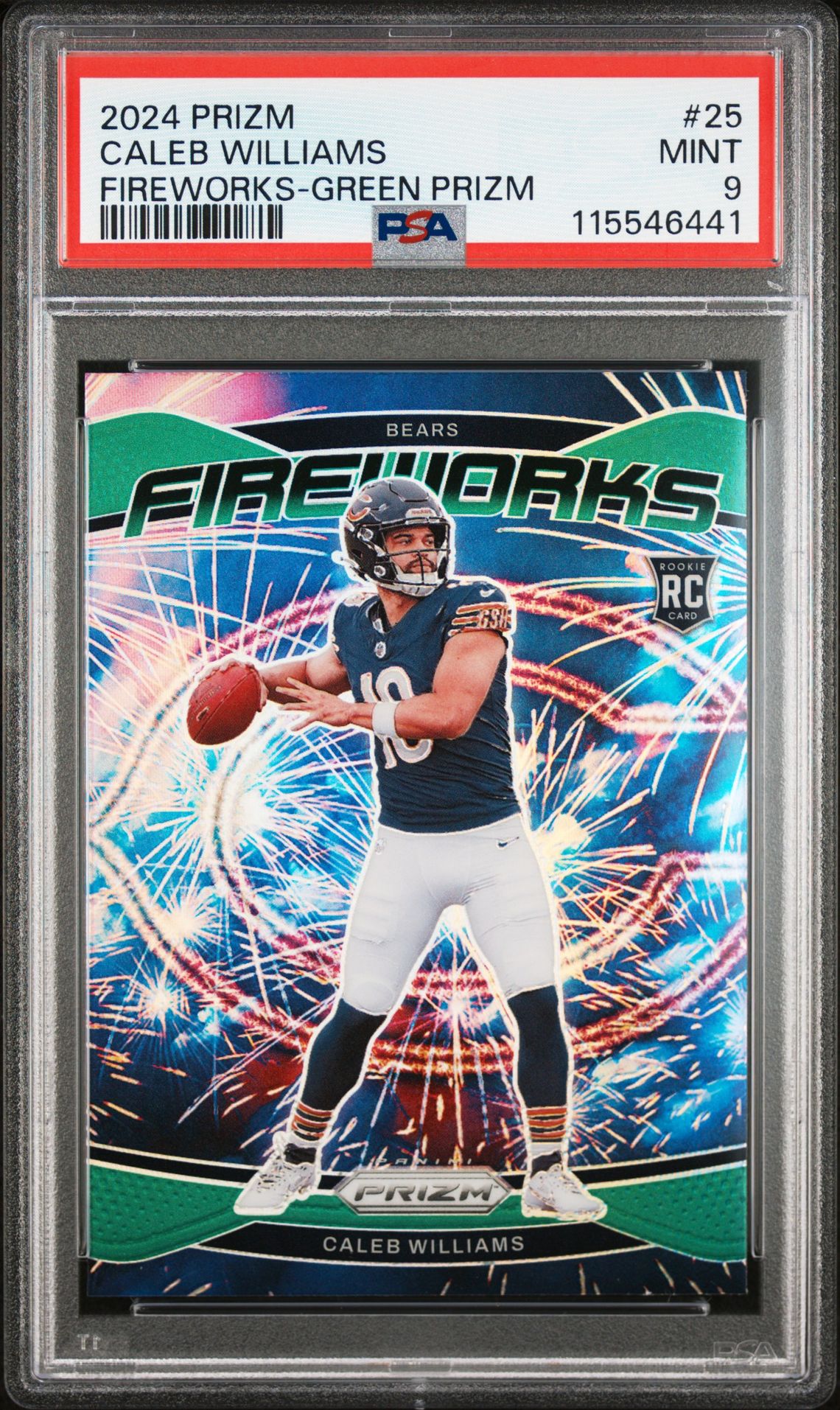 2024 Panini Prizm Fireworks Caleb Williams #25 (Fireworks-Green Prizm) Mint 9 front