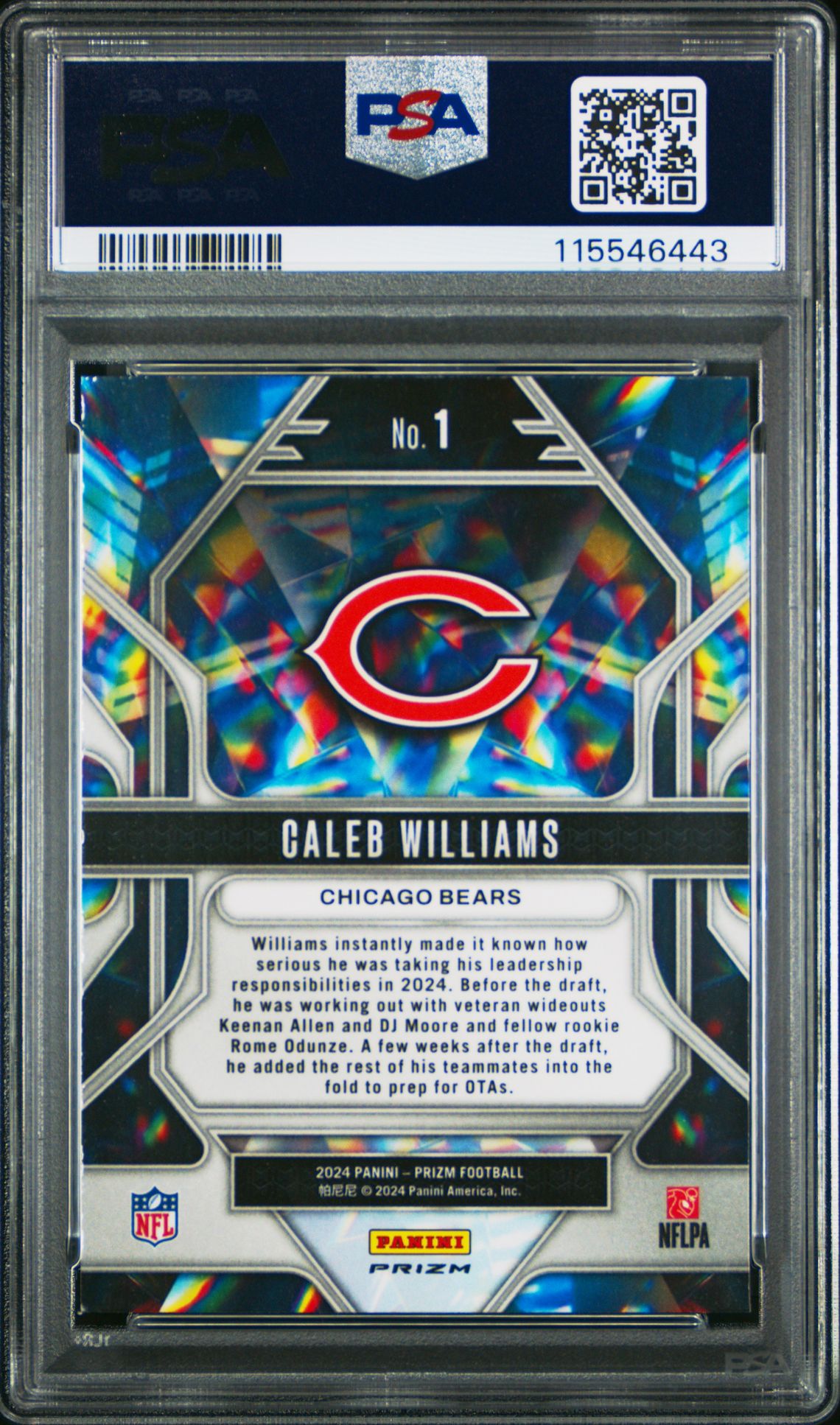 2024 Panini Prizm Prizmatic Caleb Williams #1 (Prizmatic-Green Ice) Mint 9 back