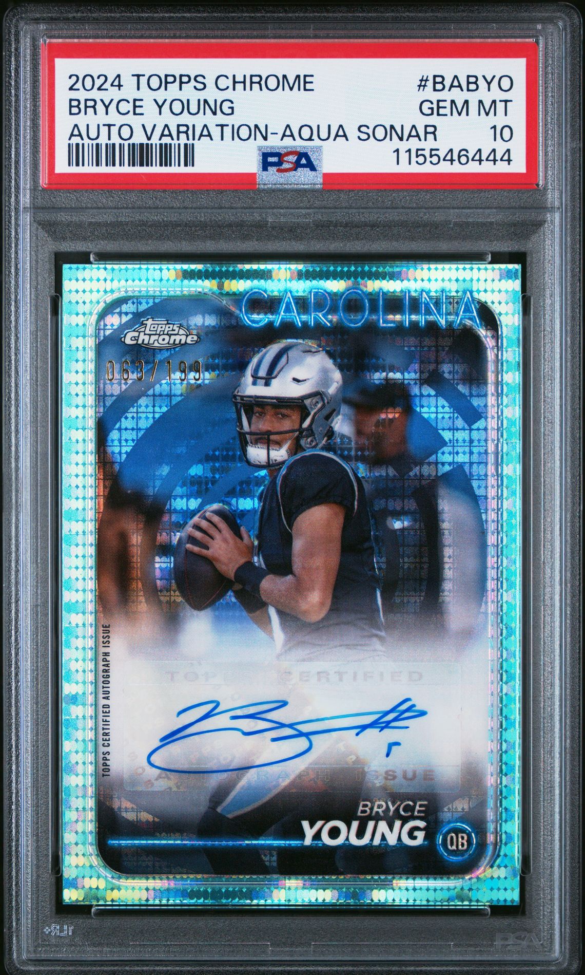2024 Topps Chrome Base Autographs Variations Bryce Young #Babyo (Auto Variation-Aqua Sonar) Gem Mt 10 front