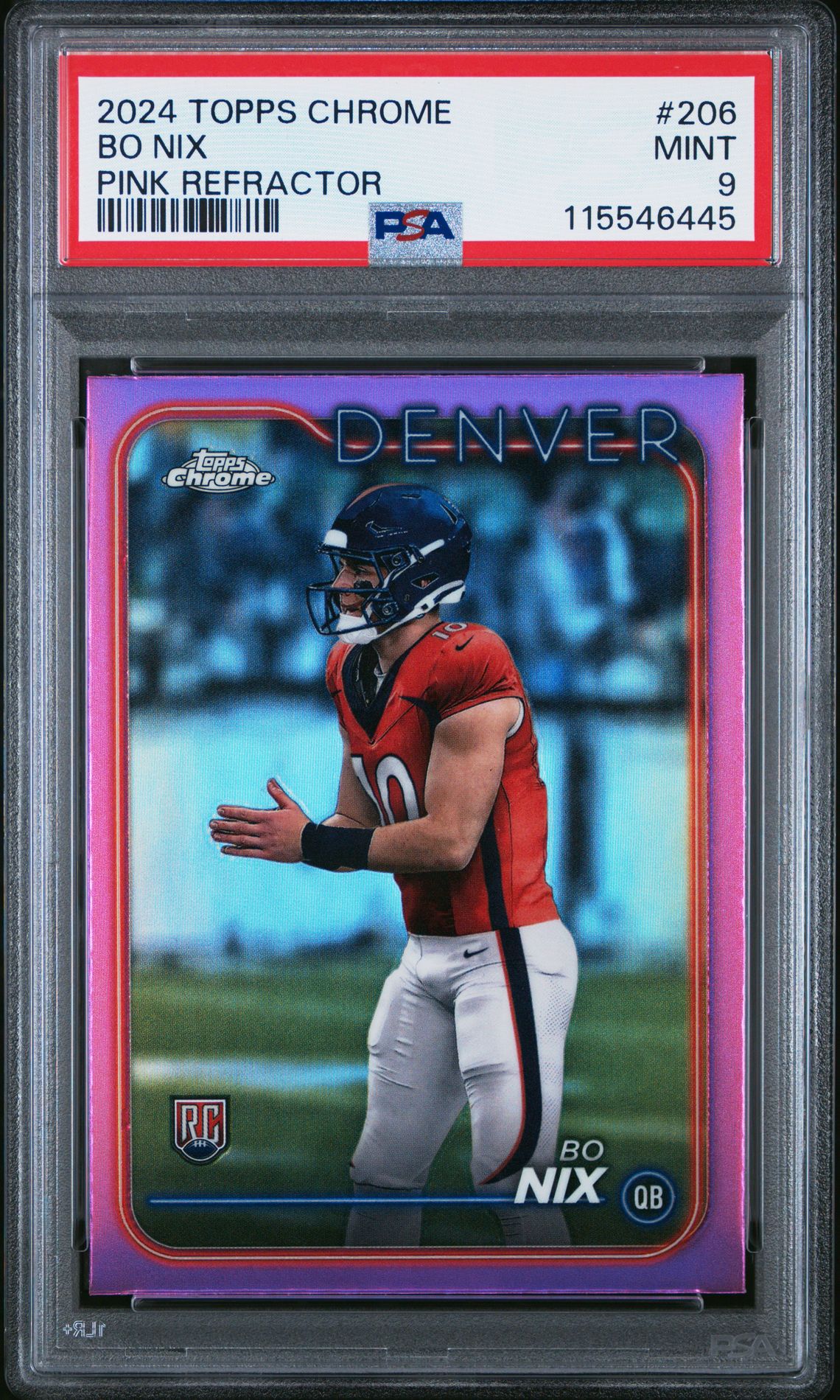 2024 Topps Chrome Bo Nix #206 (Pink Refractor) Mint 9 front