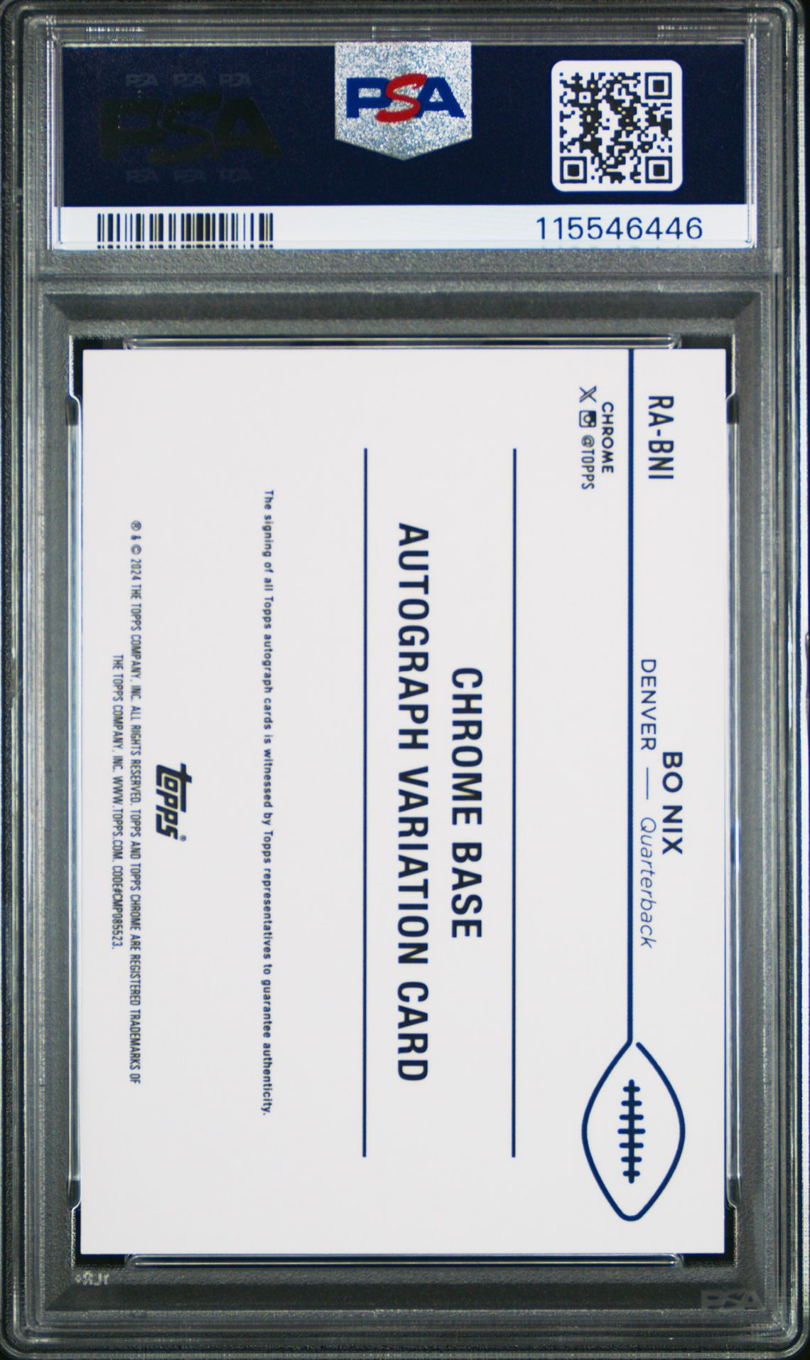 2024 Topps Chrome Rookie Autographs Variations Bo Nix #Rabni (Rookie Auto-Aqua Ref) Mint 9 back