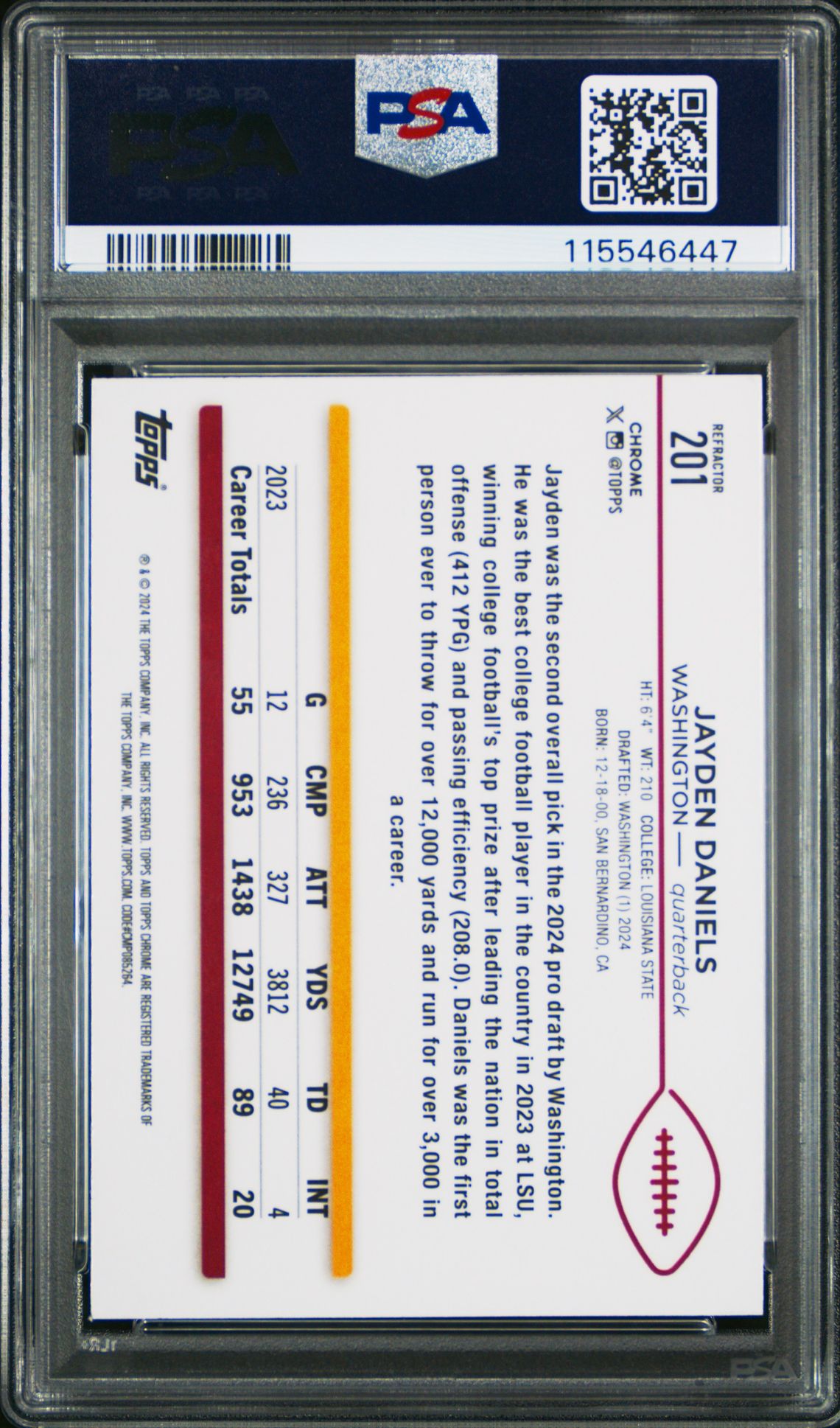 2024 Topps Chrome Jayden Daniels #201 (Refractor) Mint 9 back