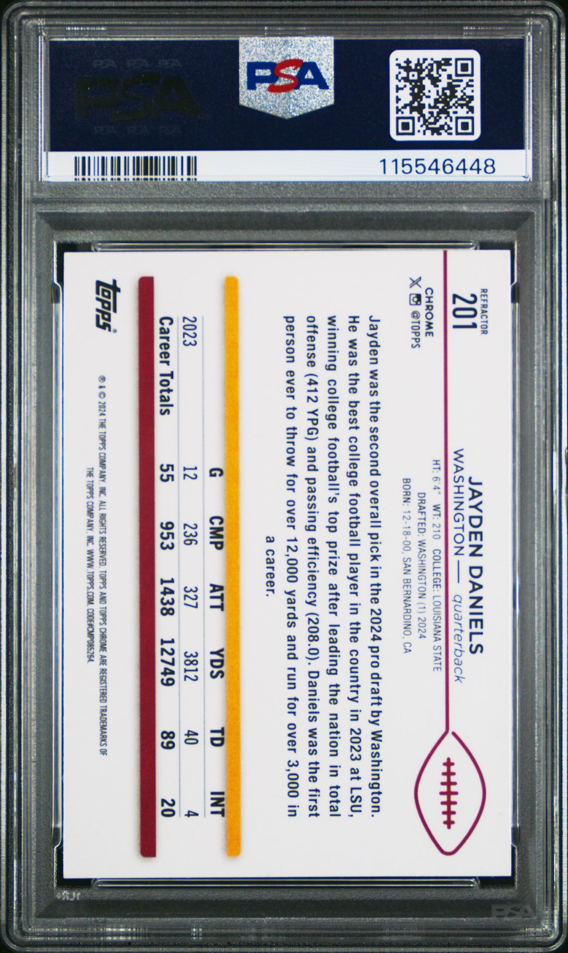 2024 Topps Chrome Jayden Daniels #201 (Refractor) Mint 9 back