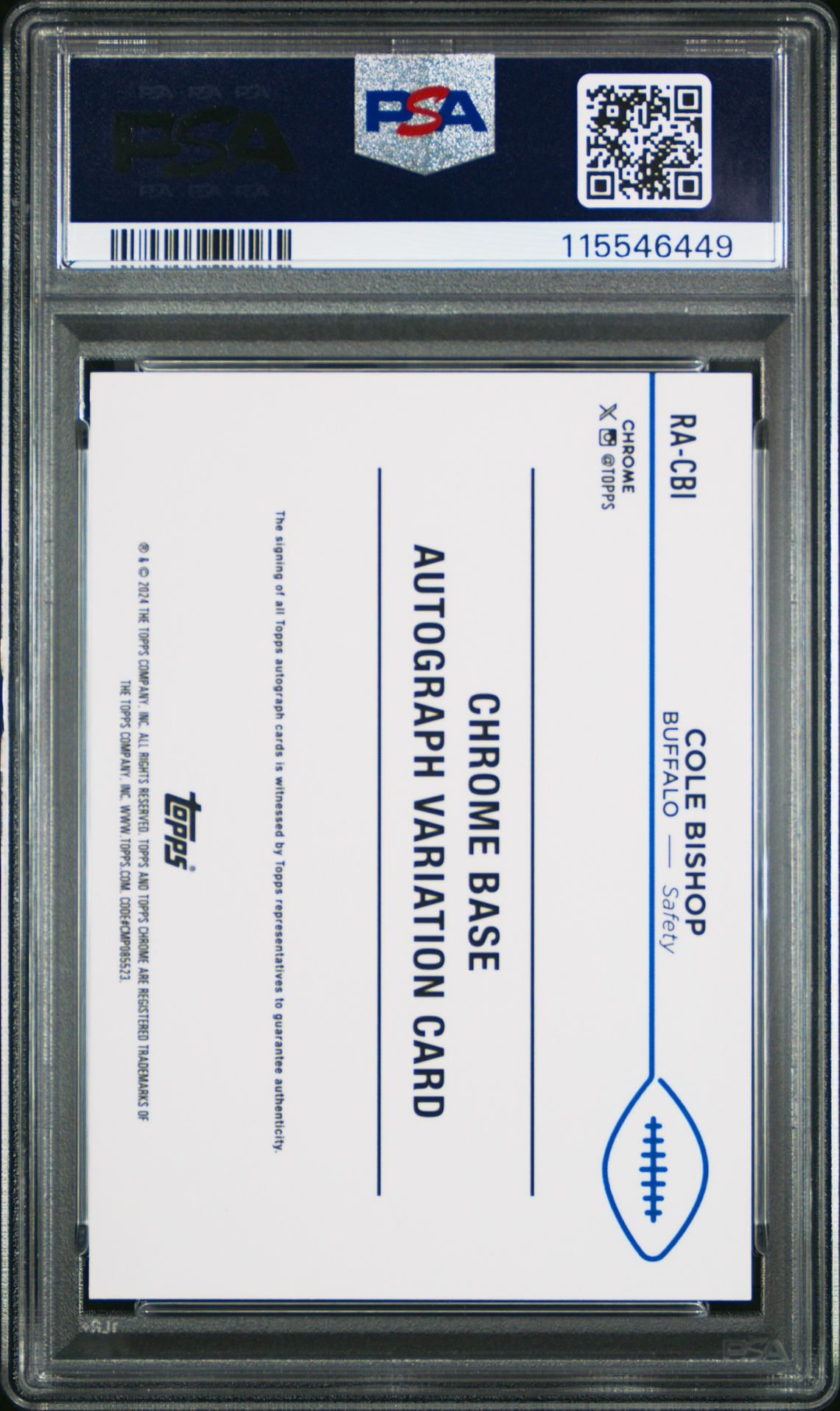 2024 Topps Chrome Rookie Autographs Variations Cole Bishop #Racbi (Rookie Auto-Red Geometric) Gem Mt 10 back