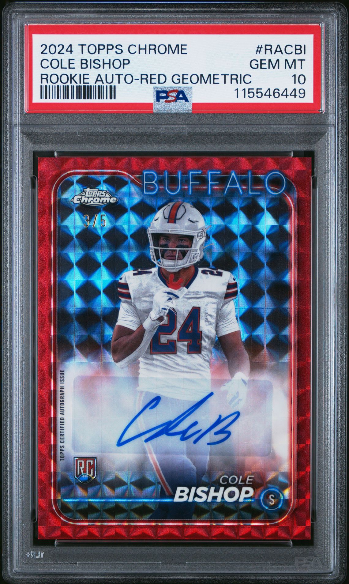 2024 Topps Chrome Rookie Autographs Variations Cole Bishop #Racbi (Rookie Auto-Red Geometric) Gem Mt 10 front