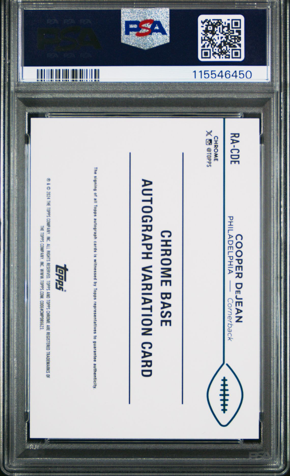 2024 Topps Chrome Rookie Autographs Variations Cooper Dejean #Racde Mint 9 back