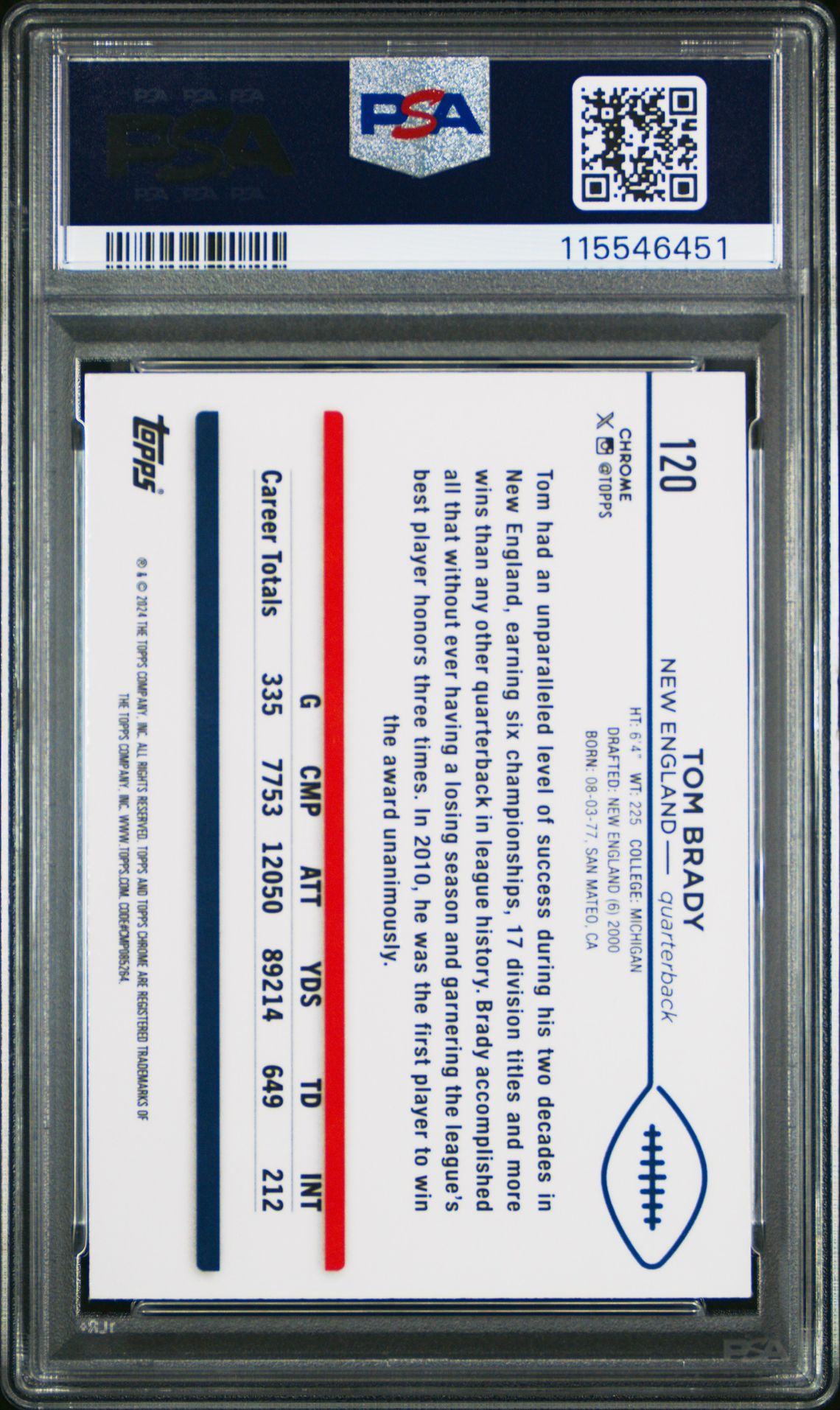 2024 Topps Chrome Tom Brady #120 (X-Fractor) Mint 9 back