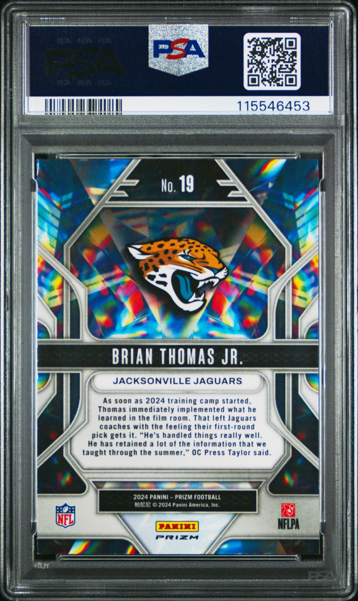2024 Panini Prizm Prizmatic Brian Thomas Jr. #19 (Prizmatic-Green Wave) Mint 9 back