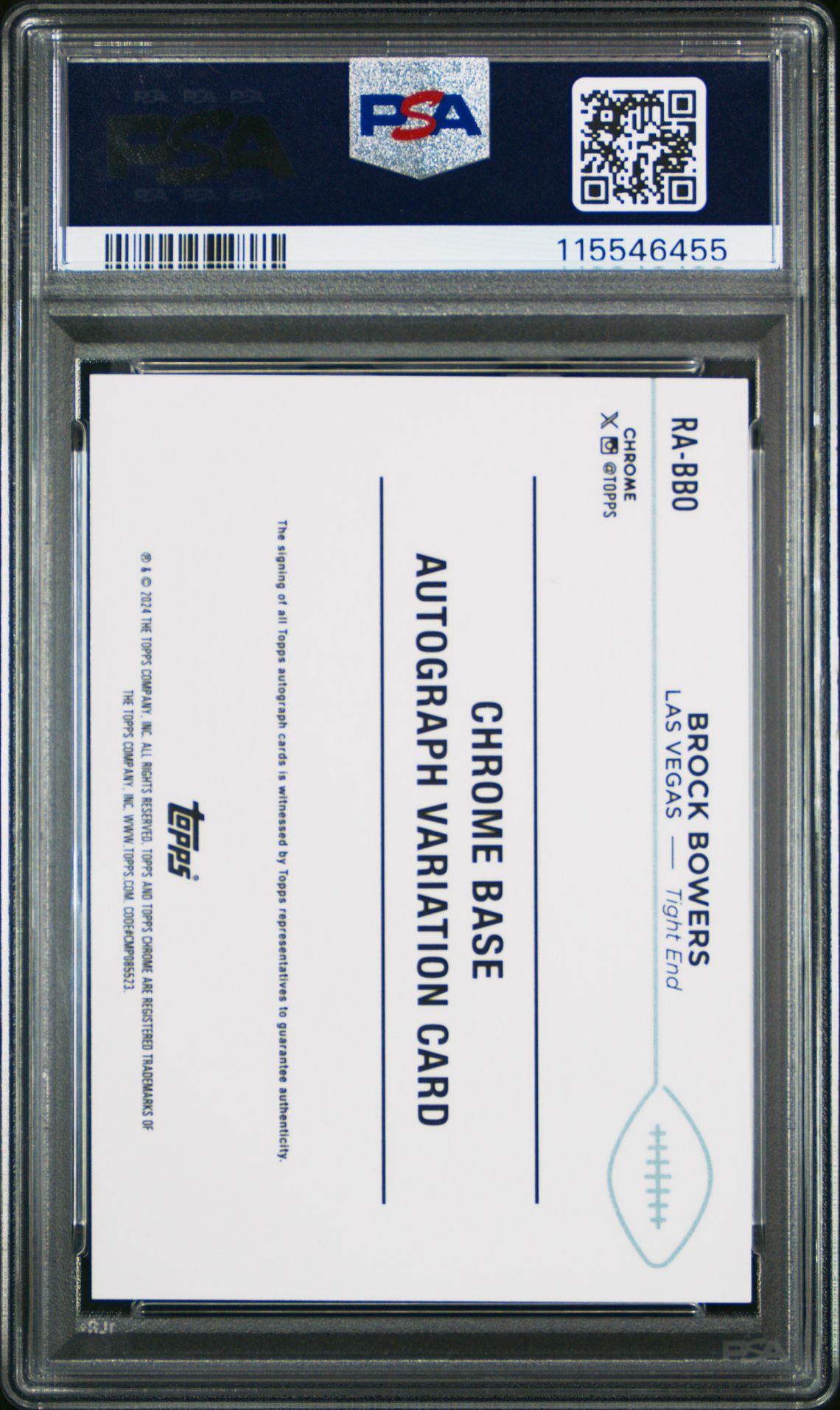 2024 Topps Chrome Rookie Autographs Variations Brock Bowers #Rabbo (Rookie Auto-Aqua Geometric) Mint 9 back