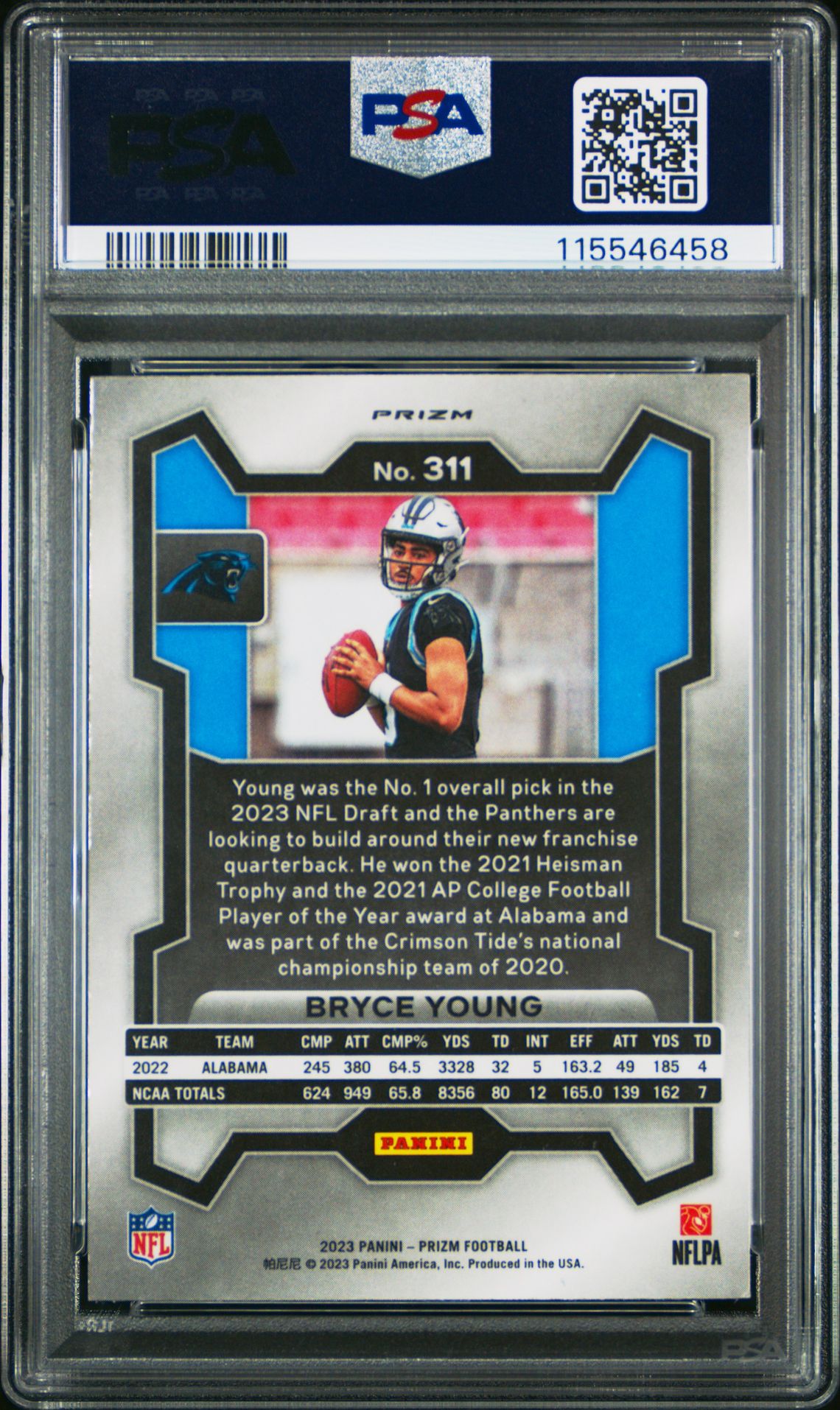 2023 Panini Prizm Bryce Young #311 (Red/White/Blue Prizm) Mint 9 back