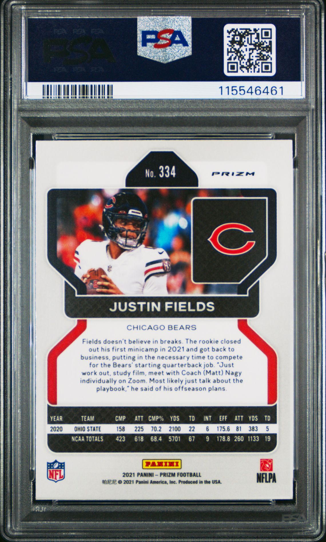 2021 Panini Prizm Justin Fields #334 (Disco Prizm) Mint 9 back