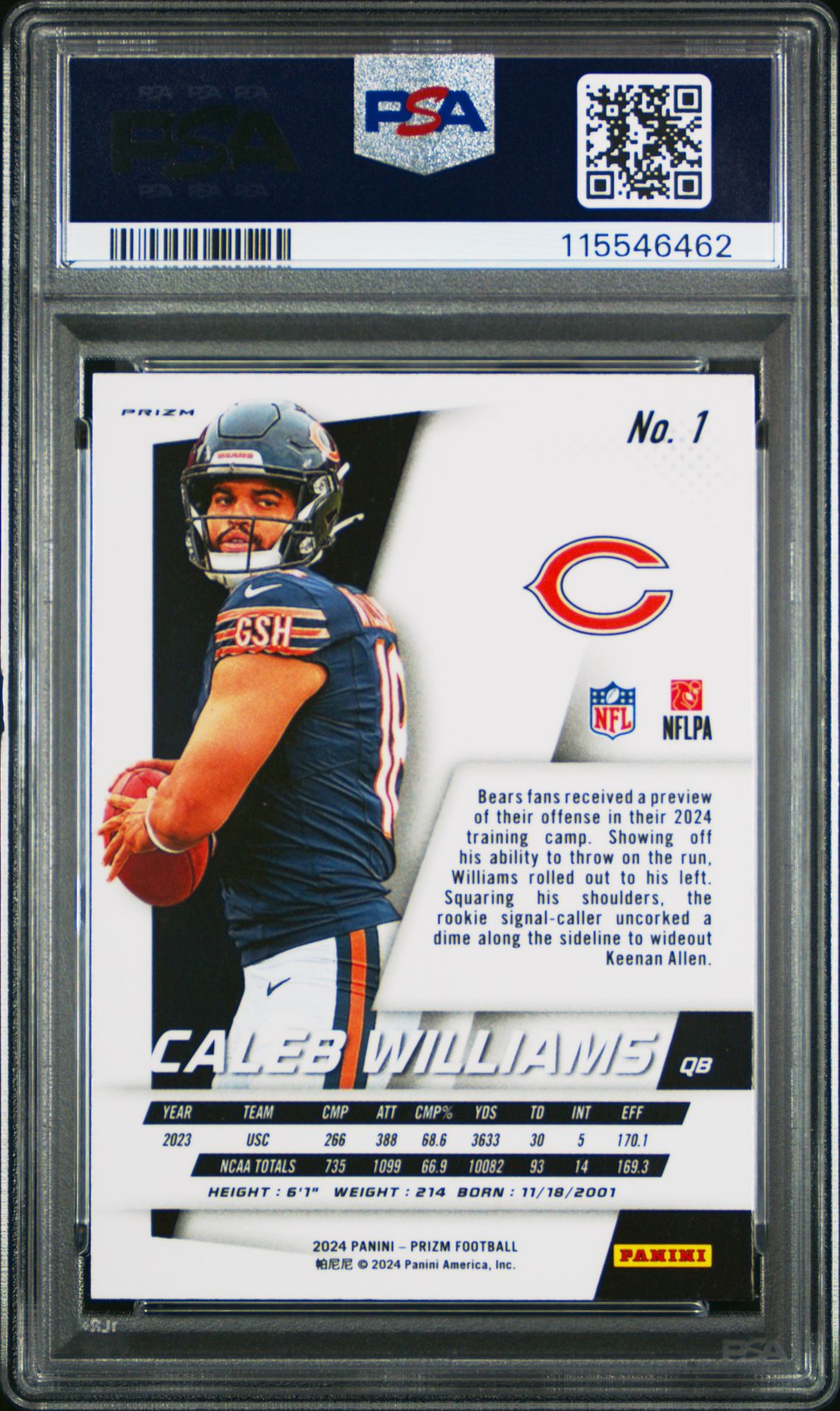 2024 Panini Prizm Prizm Flashback Rookie Caleb Williams #1 Gem Mt 10 back