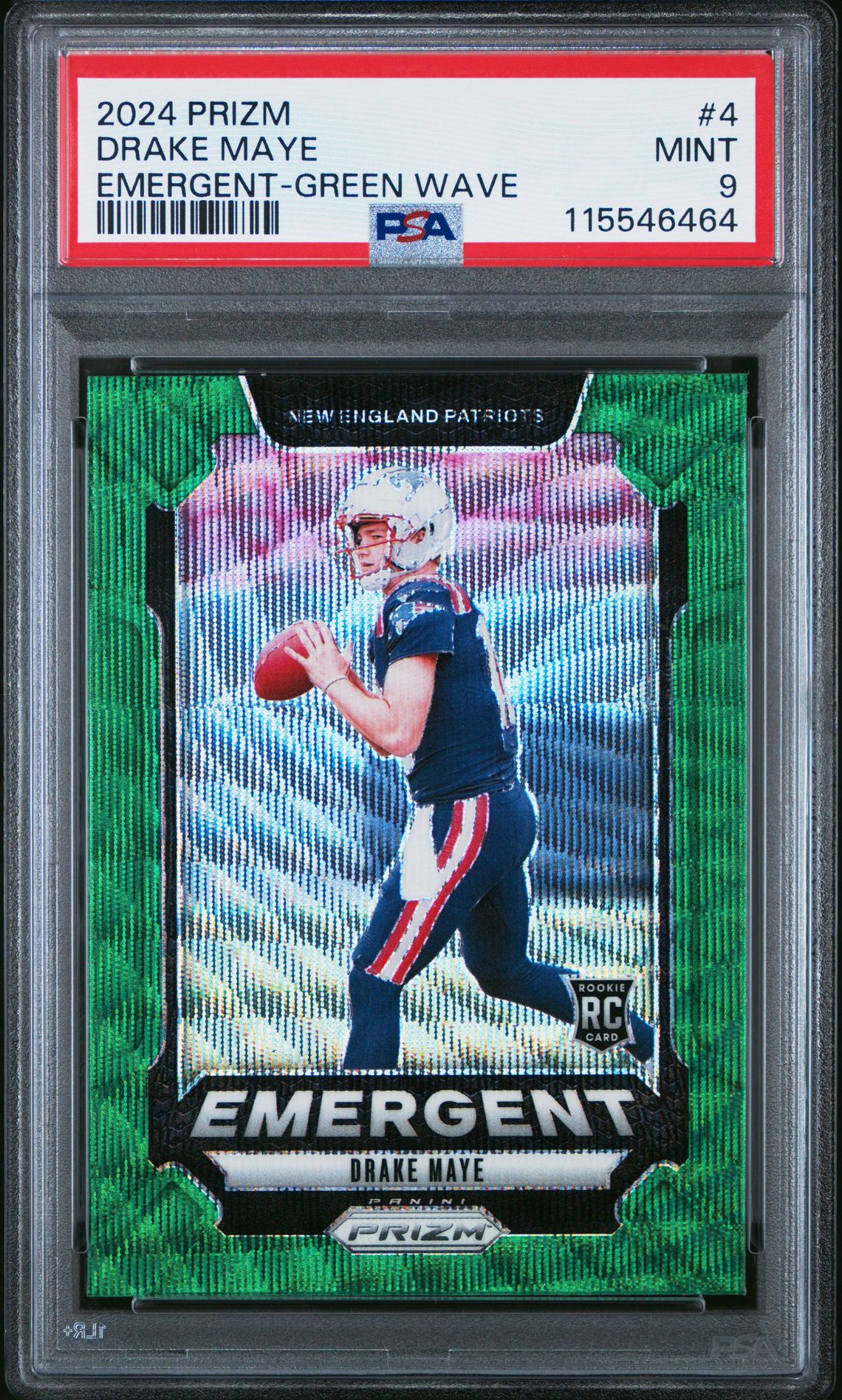 2024 Panini Prizm Emergent Drake Maye #4 (Emergent-Green Wave) Mint 9 front