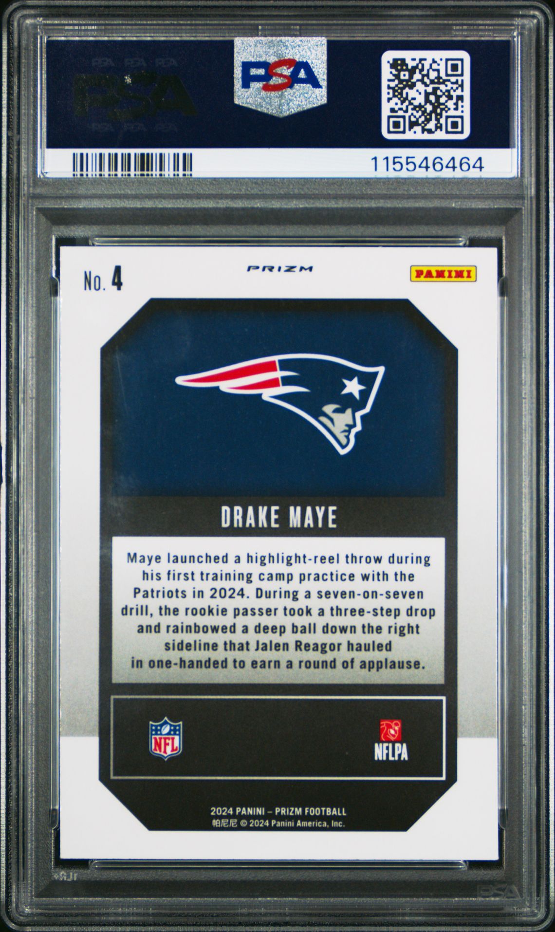 2024 Panini Prizm Emergent Drake Maye #4 (Emergent-Green Wave) Mint 9 back