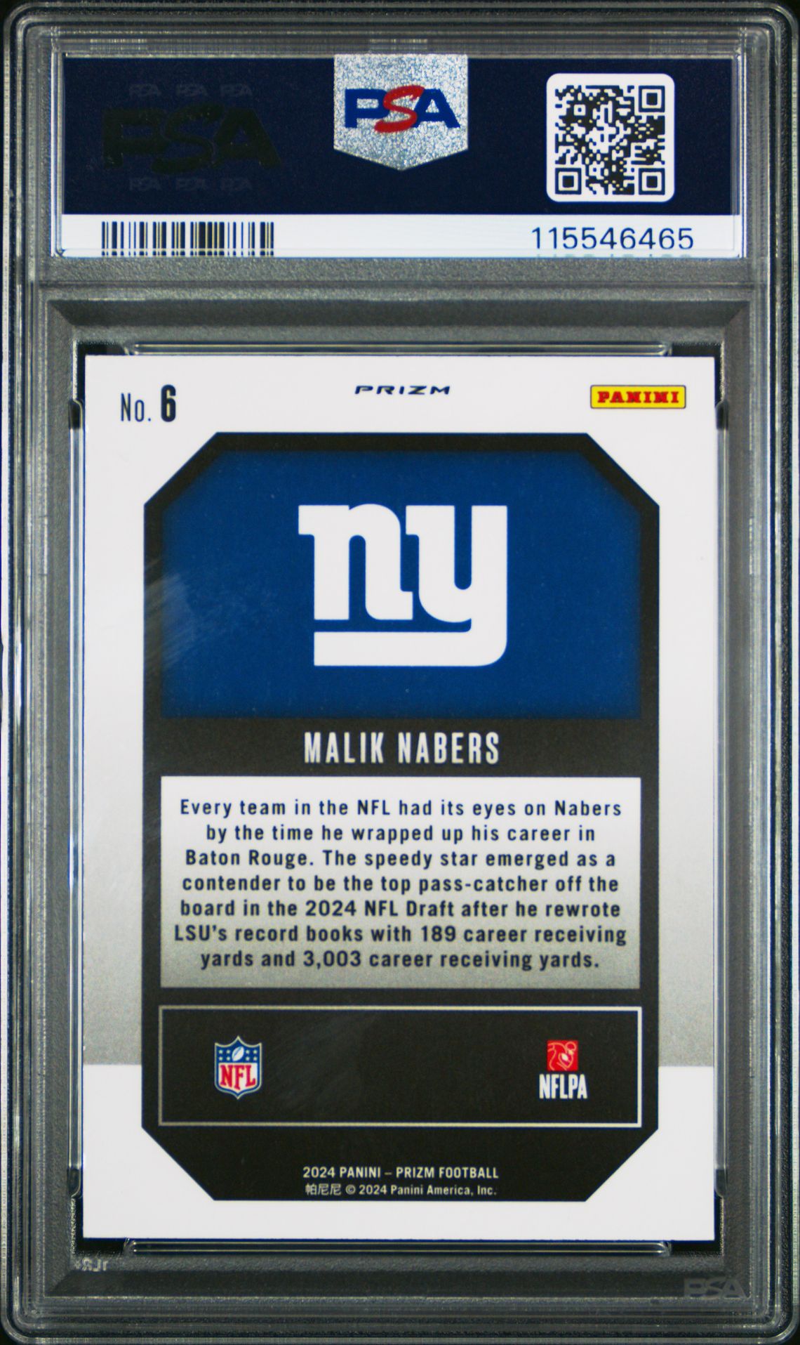 2024 Panini Prizm Emergent Malik Nabers #6 (Emergent-Green Ice) Mint 9 back