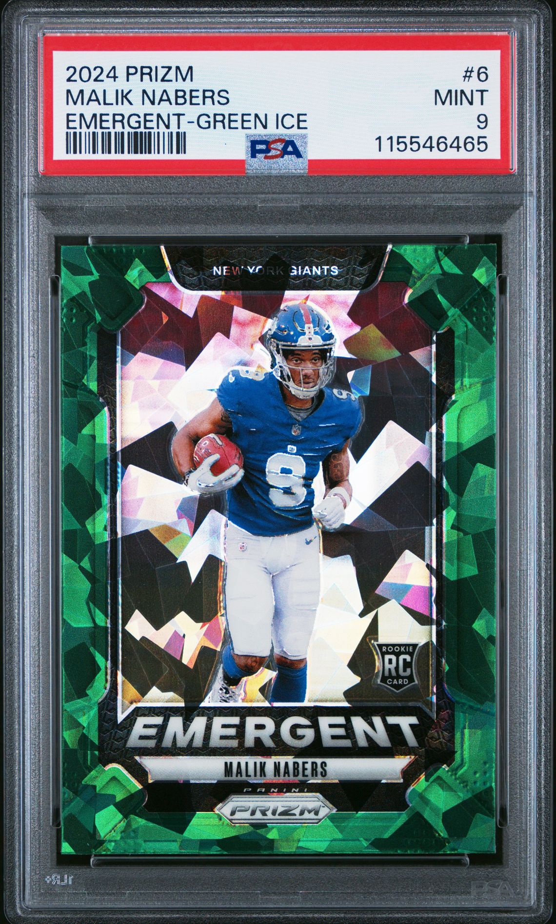2024 Panini Prizm Emergent Malik Nabers #6 (Emergent-Green Ice) Mint 9 front