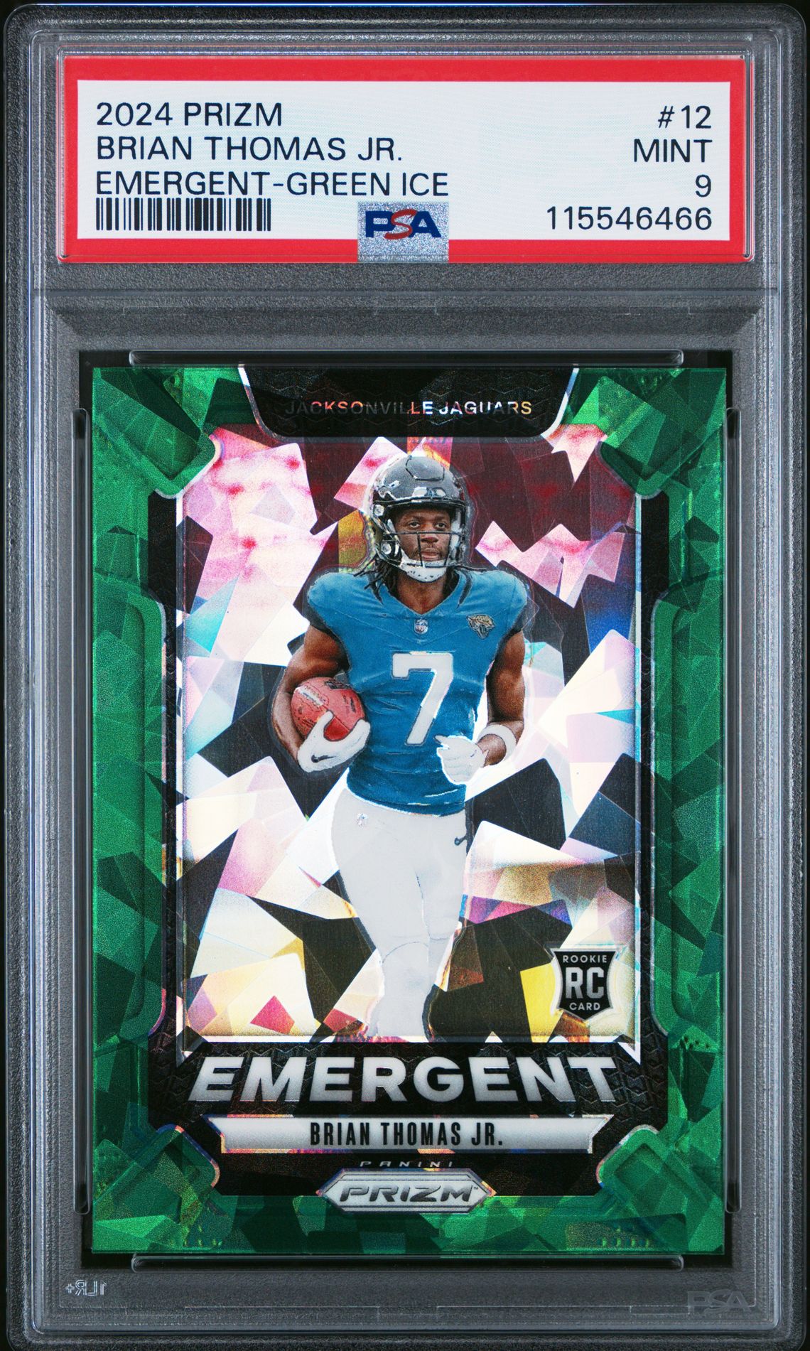 2024 Panini Prizm Emergent Brian Thomas Jr. #12 (Emergent-Green Ice) Mint 9 front