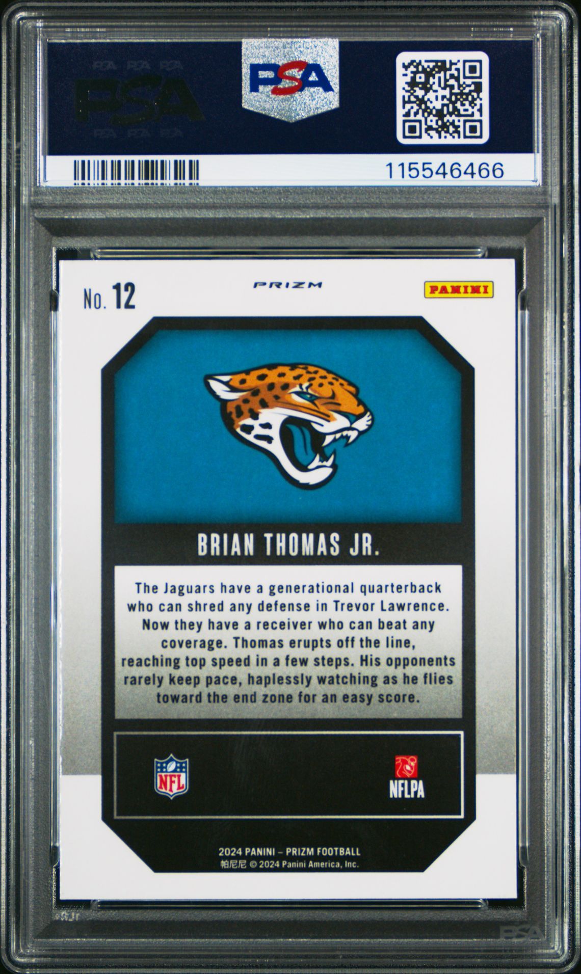2024 Panini Prizm Emergent Brian Thomas Jr. #12 (Emergent-Green Ice) Mint 9 back