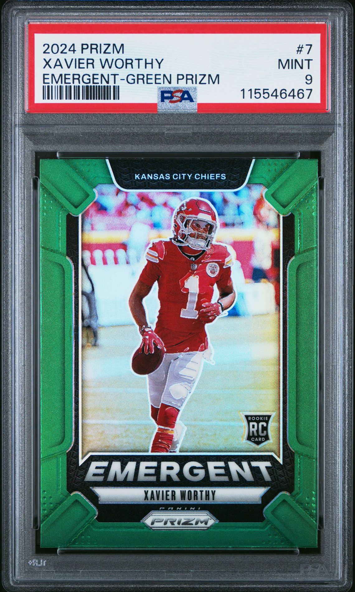2024 Panini Prizm Emergent Xavier Worthy #7 (Emergent-Green Prizm) Mint 9 front