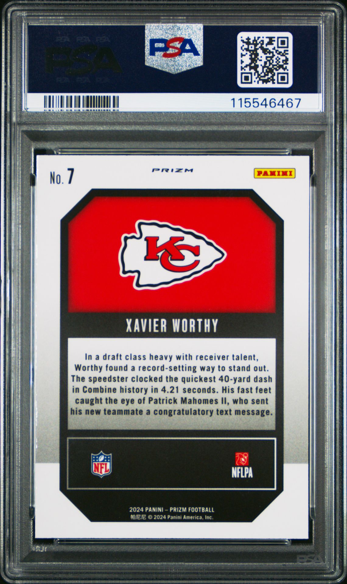 2024 Panini Prizm Emergent Xavier Worthy #7 (Emergent-Green Prizm) Mint 9 back