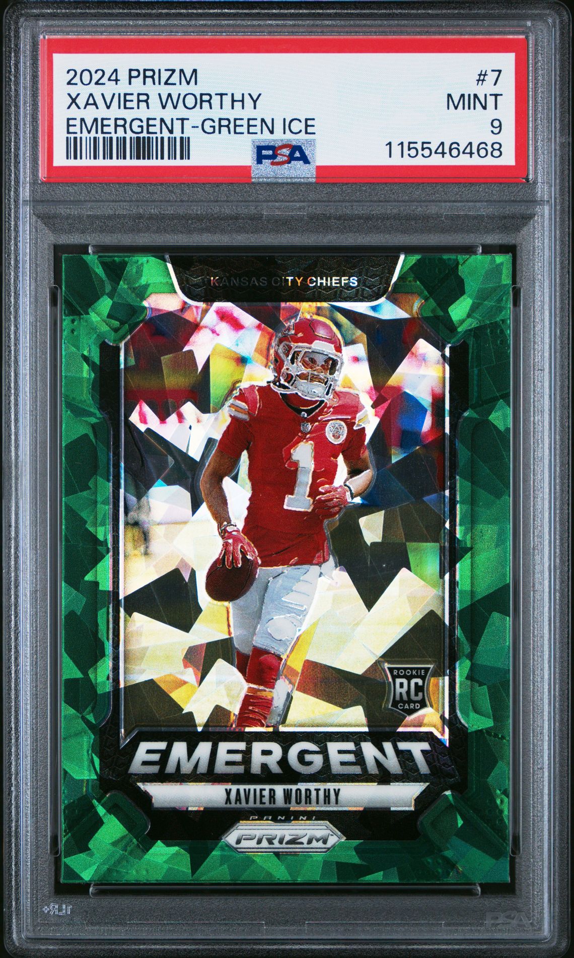 2024 Panini Prizm Emergent Xavier Worthy #7 (Emergent-Green Ice) Mint 9 front