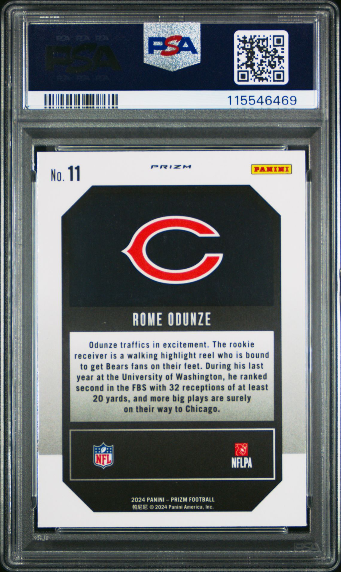 2024 Panini Prizm Emergent Rome Odunze #11 (Emergent-Green Prizm) Mint 9 back