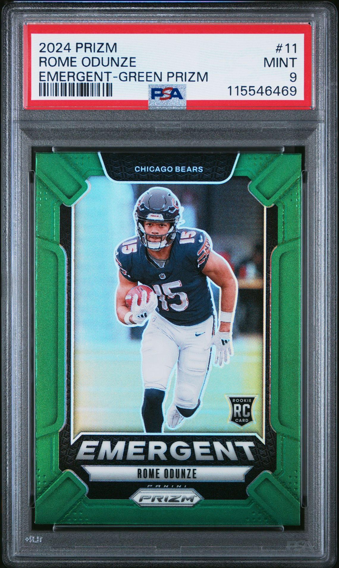2024 Panini Prizm Emergent Rome Odunze #11 (Emergent-Green Prizm) Mint 9 front