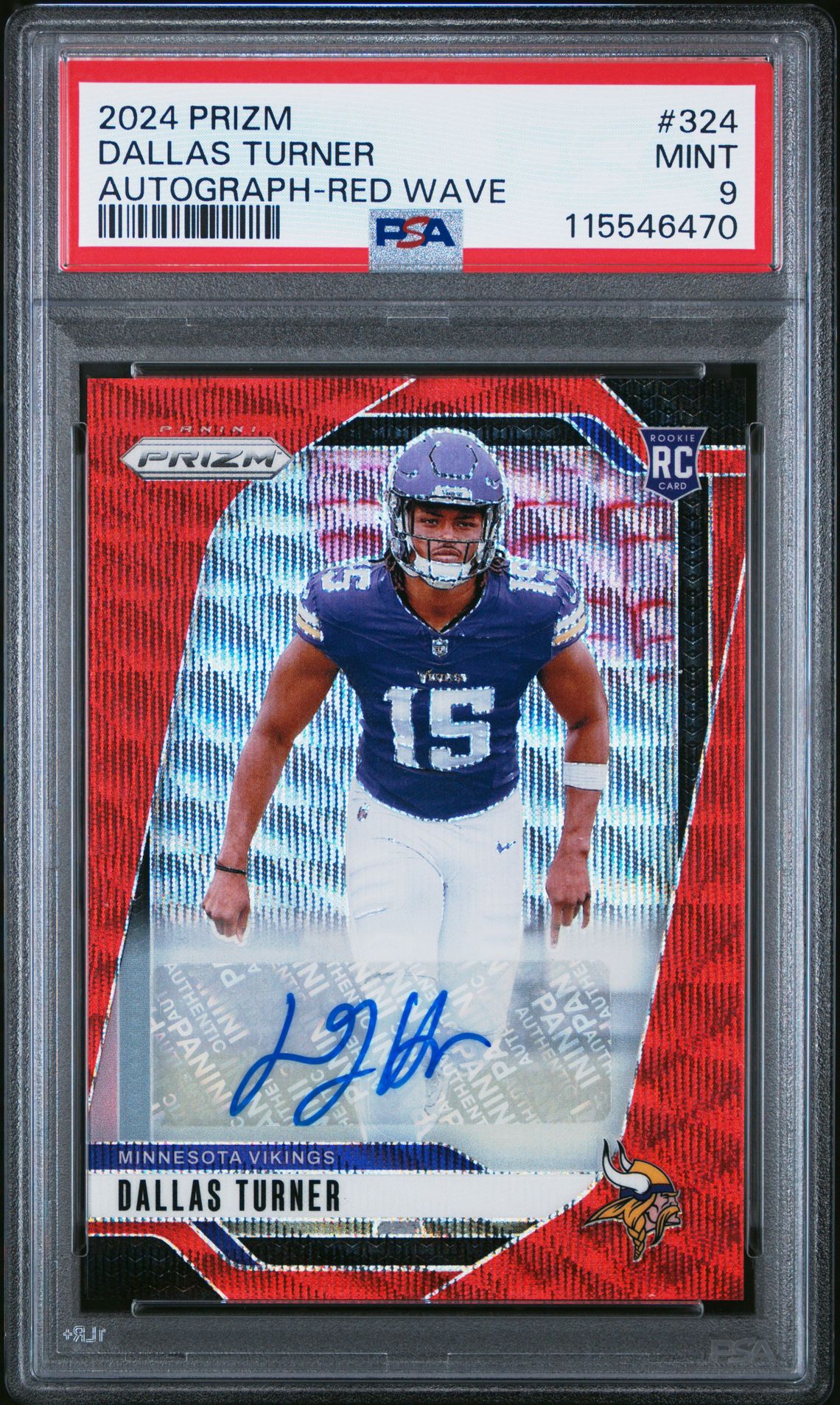 2024 Panini Prizm Dallas Turner #324 (Autograph-Red Wave) Mint 9 front