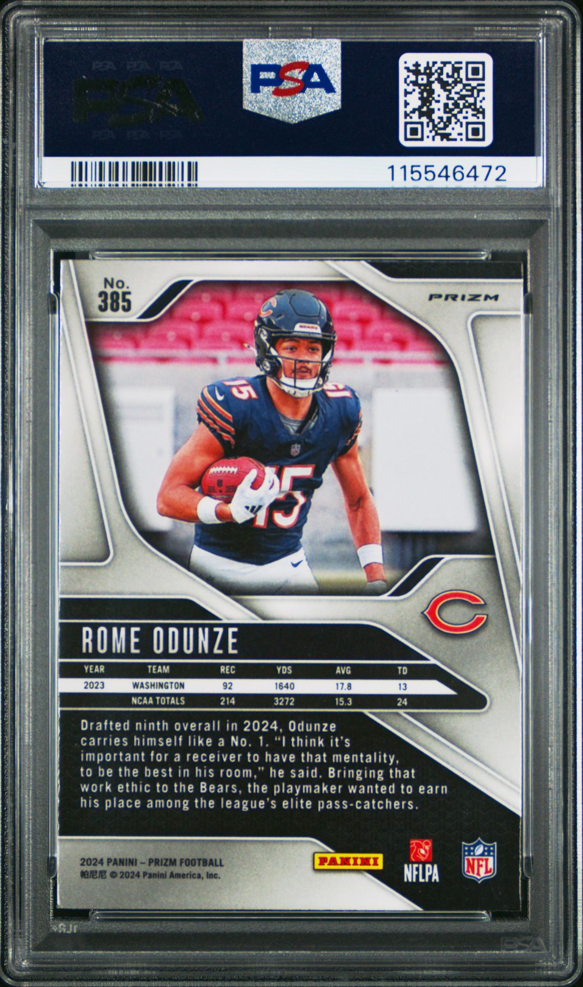 2024 Panini Prizm Rome Odunze #385 (Green Wave) Mint 9 back