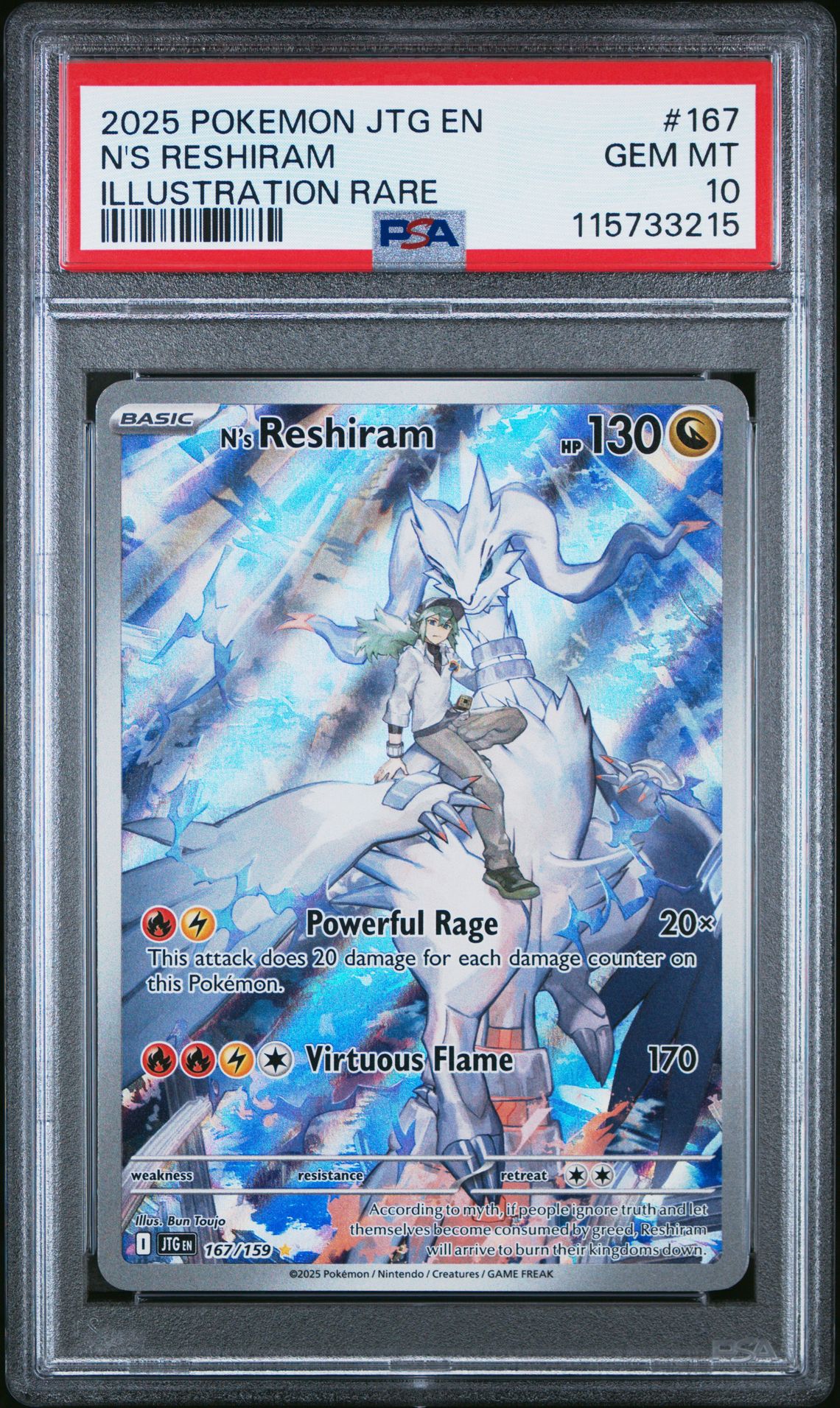 2025 Pokemon Jtg En-Journey Together N's Reshiram #167 (Illustration Rare) Gem Mt 10 front