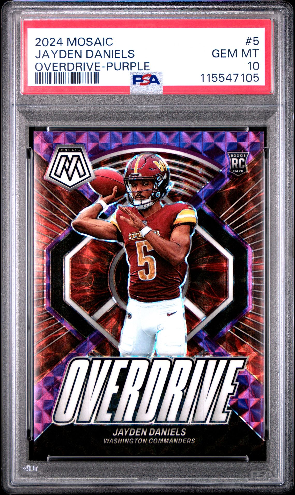 2024 Panini Mosaic Overdrive Jayden Daniels #5 (Overdrive-Purple) Gem Mt 10 front
