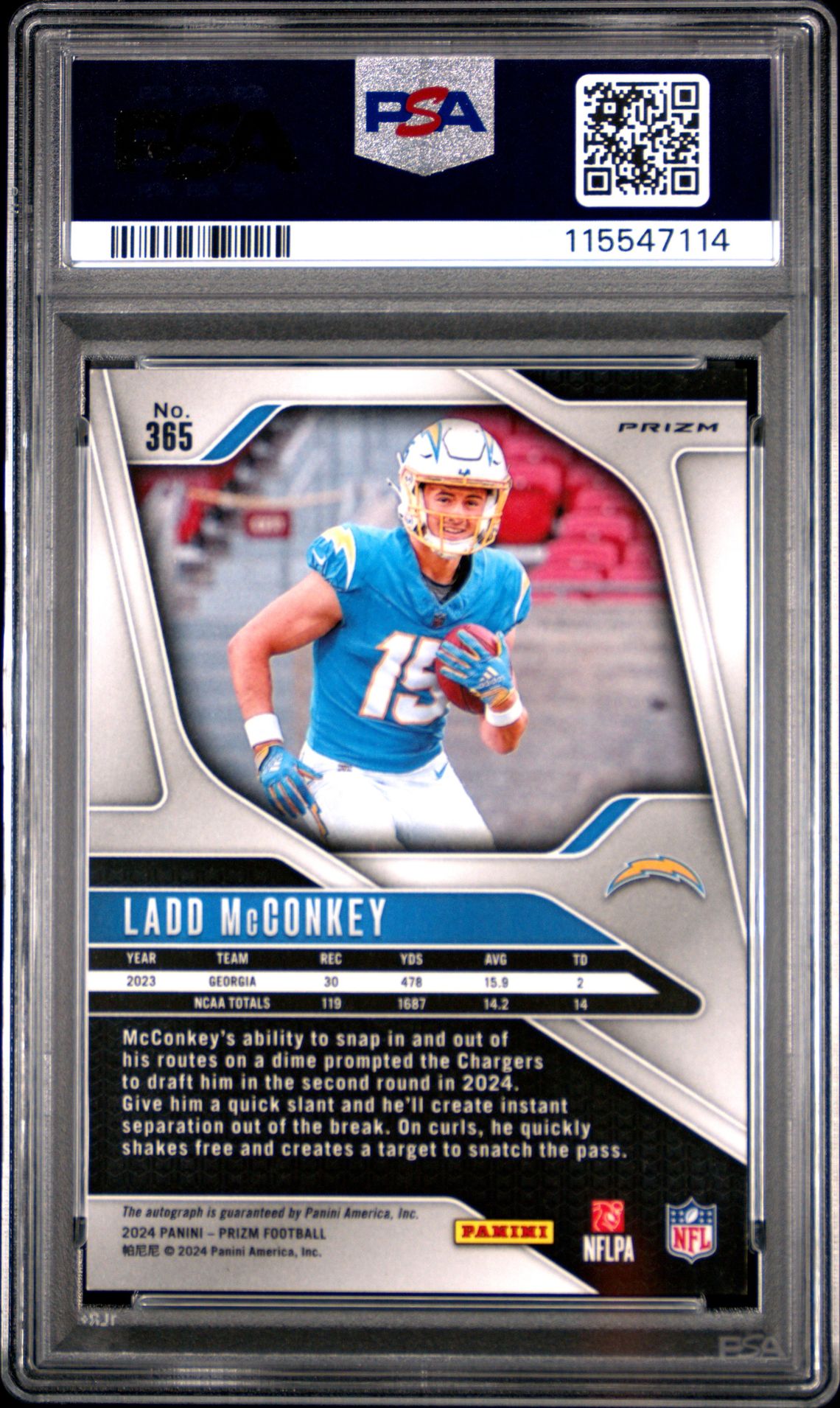 2024 Panini Prizm Ladd Mcconkey #365 (Autograph) Gem Mt 10 back